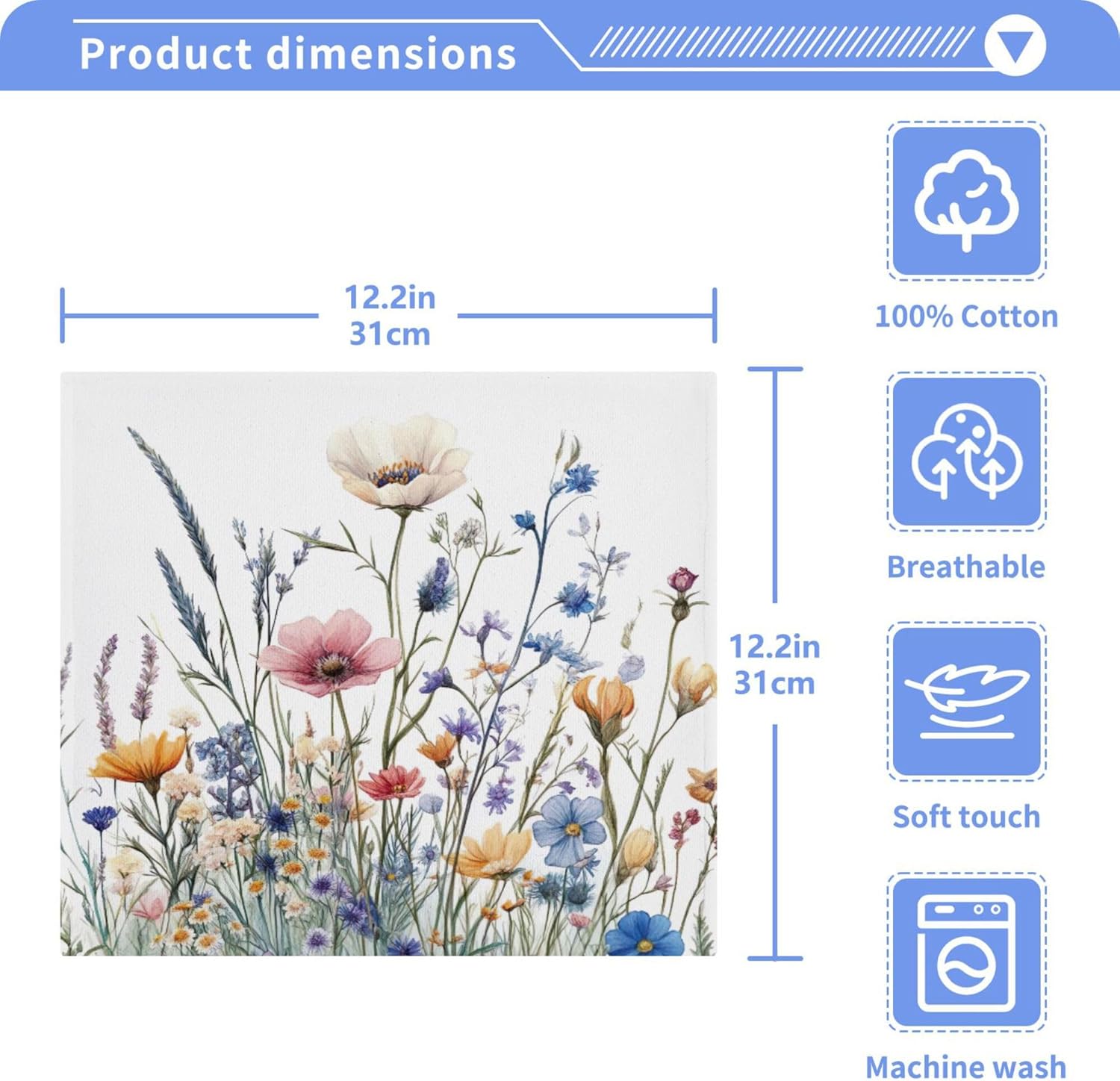 Xigua Wildflowers Washcloths Set of 2 12x12 Inch
