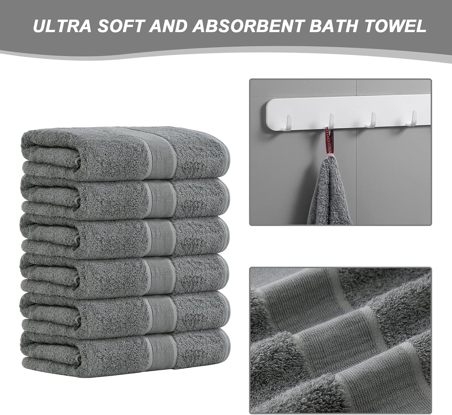 Aibaser 6 Piece Bath Towel Set - Grey