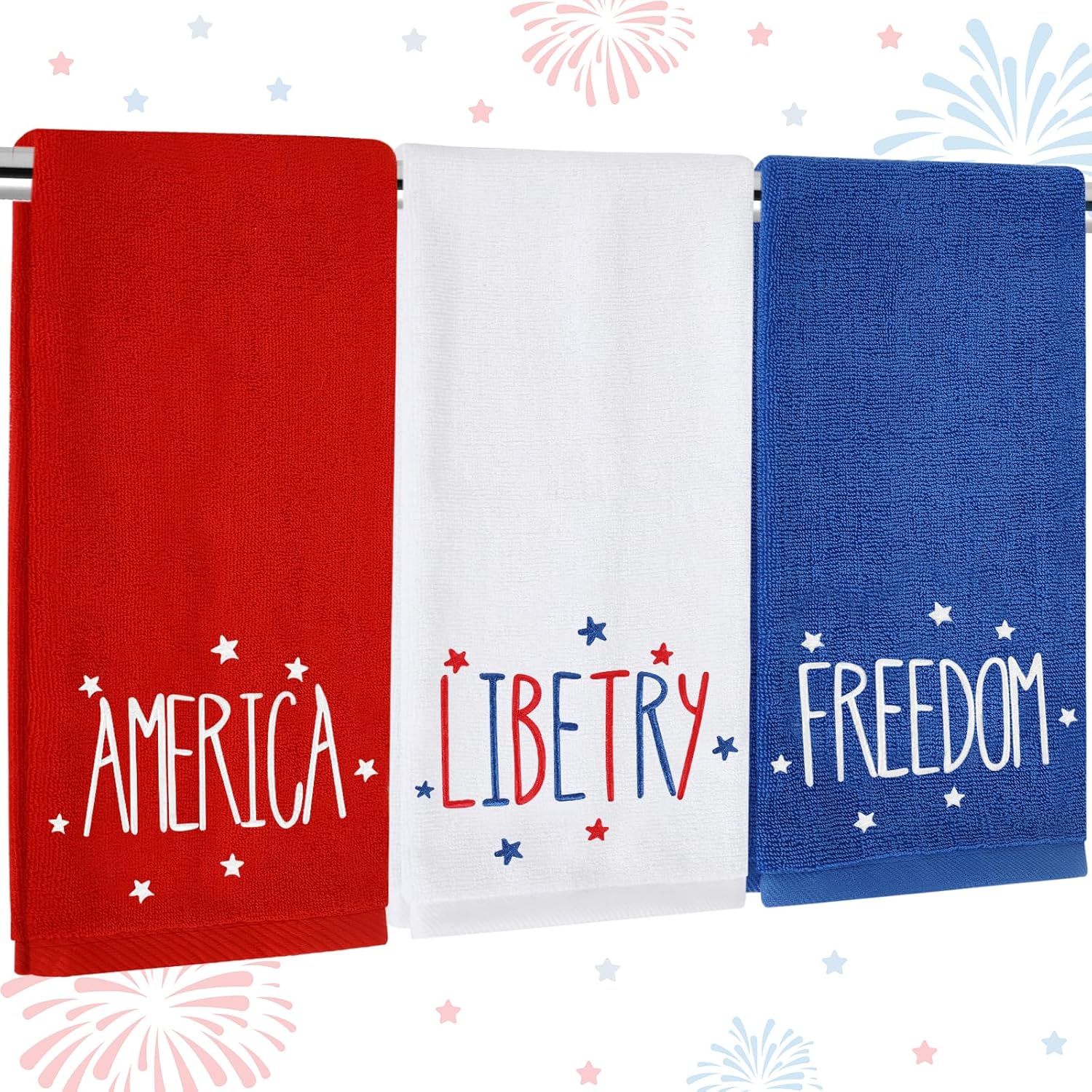 3Pcs Patriotic Hand Towels America Liberty Freedom Red Blue White
