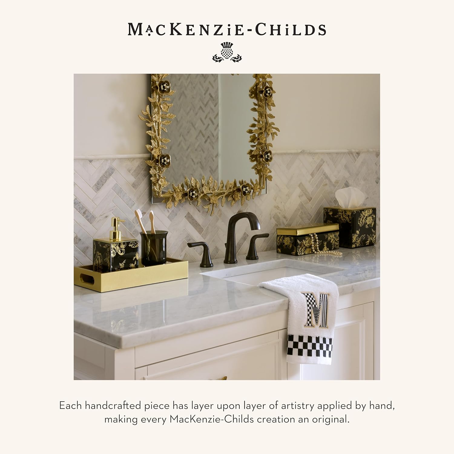 MACKENZIE-CHILDS Monogram Cotton Hand Towel for Bathroom or Kitchen