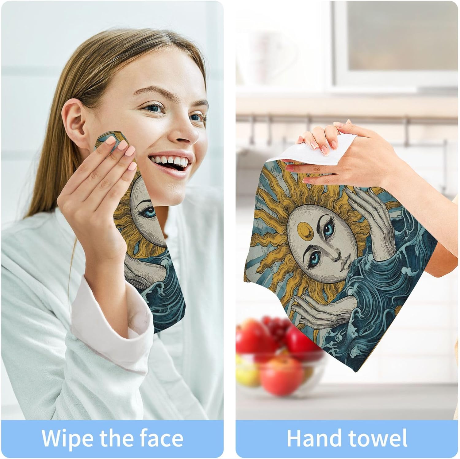 Xigua Sun and Eyes Washcloths Set of 2 12x12 Inch