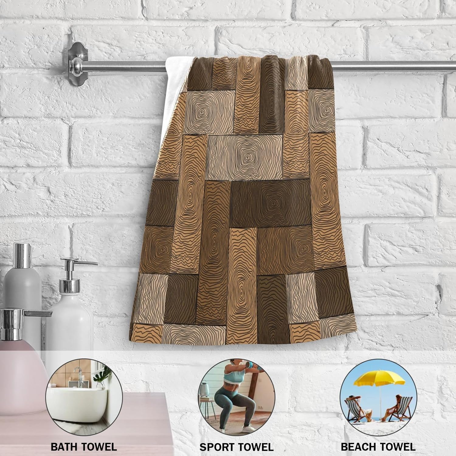 XALOGEER Brown Beige Parquet Hand Towels 14x28