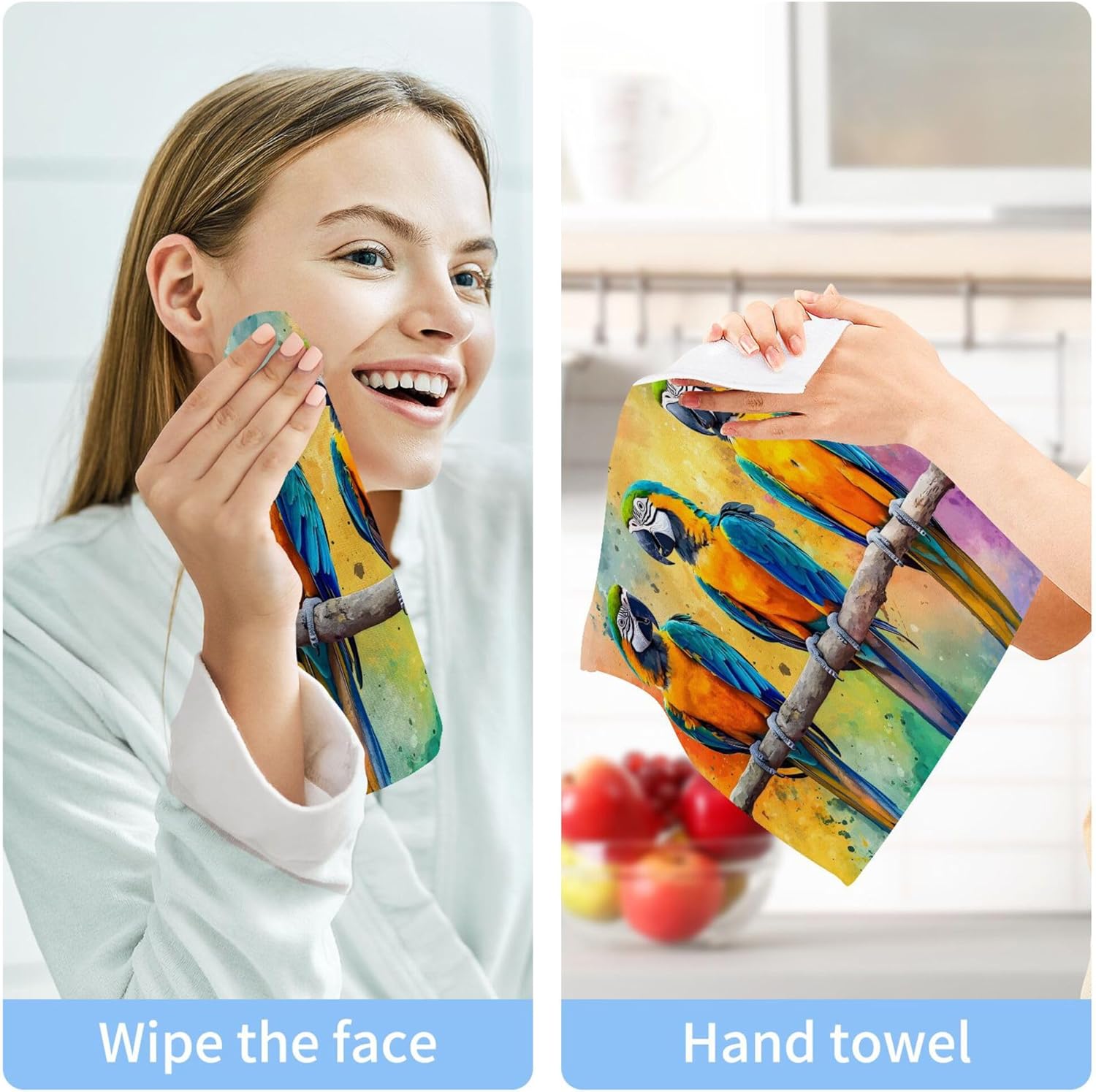Xigua Parrot Washcloth Set - Fast Drying Multi-Purpose Towels for Bathroom Kitchen