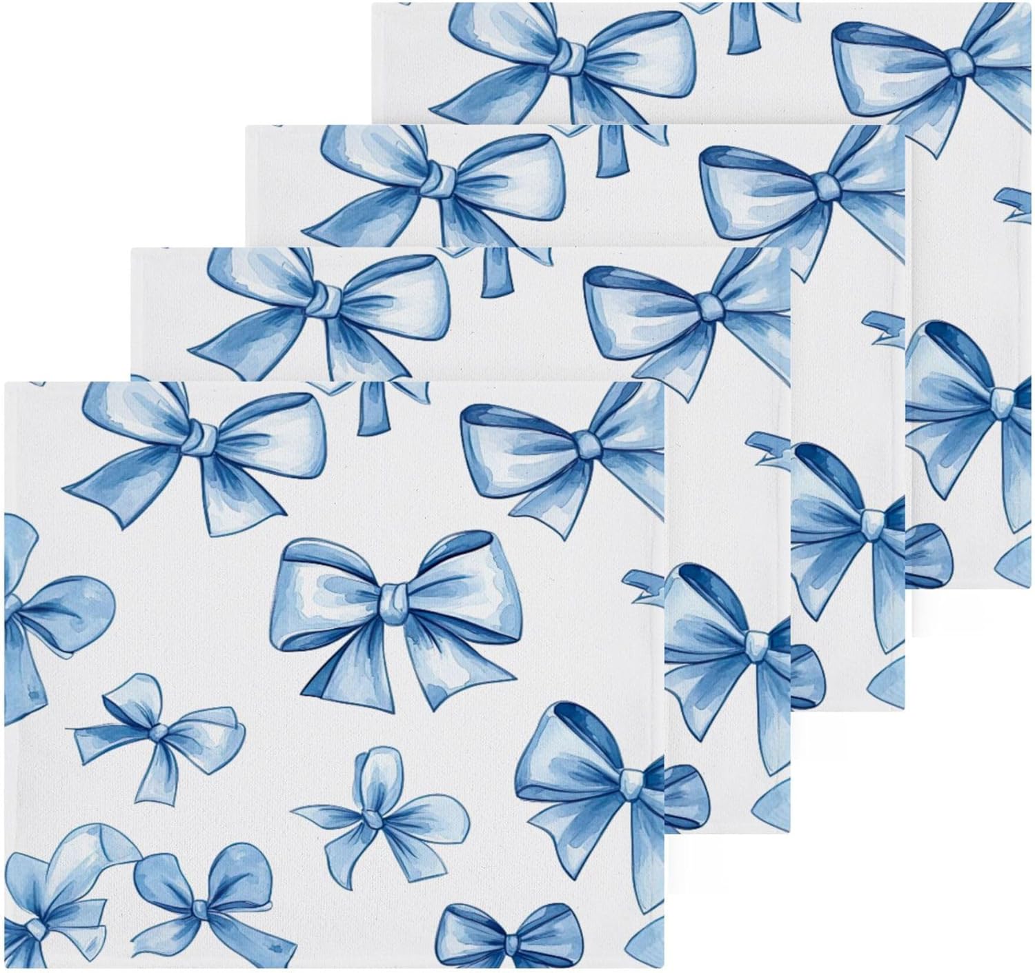 Xigua Blue Bows Washcloth Set of 2-12