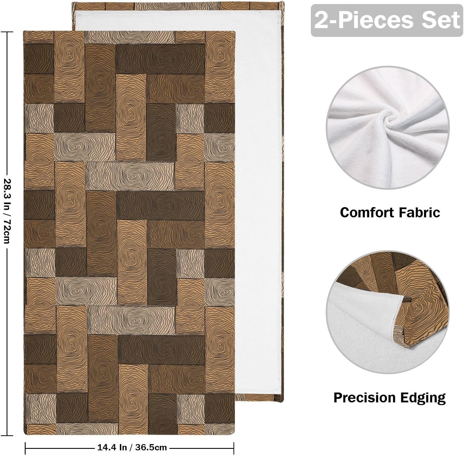 XALOGEER Brown Beige Parquet Hand Towels 14x28