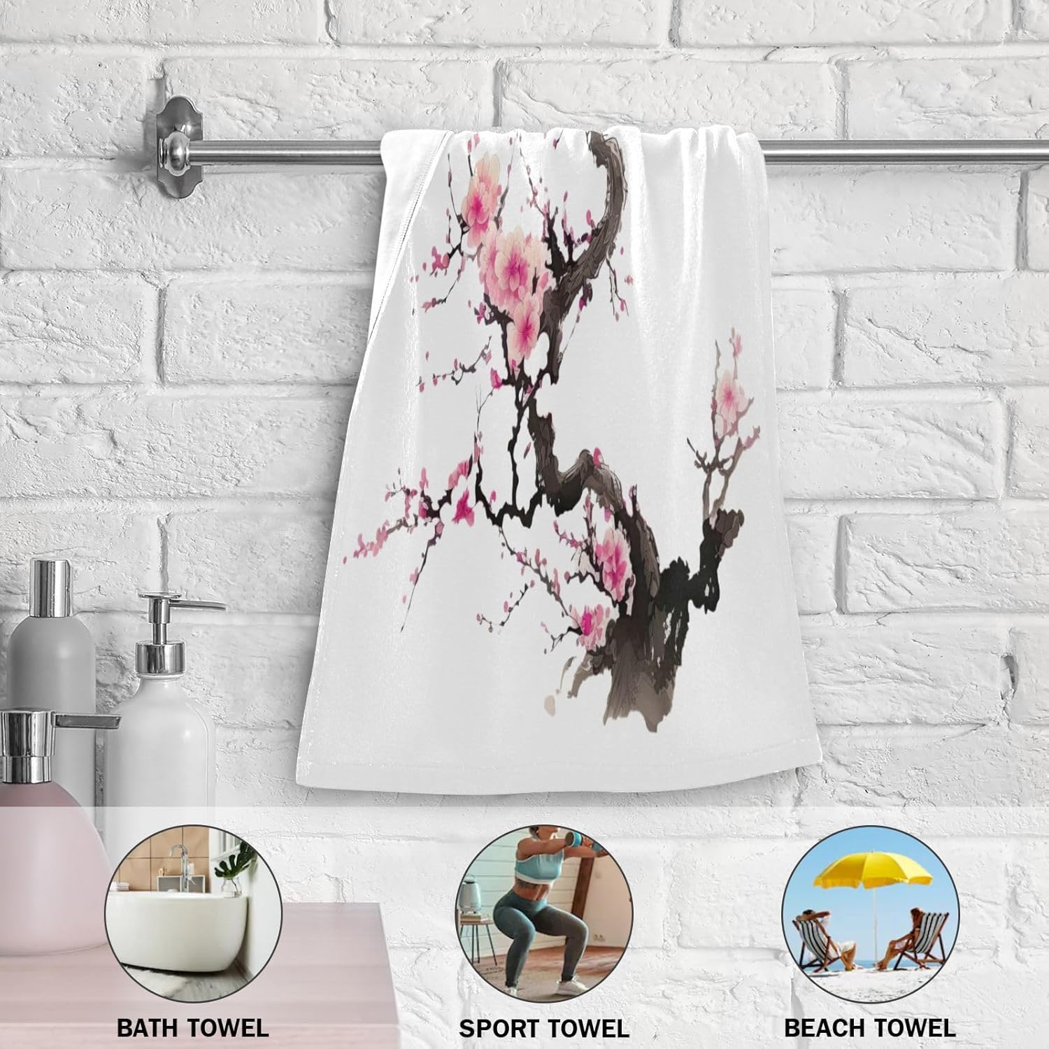 SUMNEESHA Pink Cherry Blossom Hand Towels Set of 2