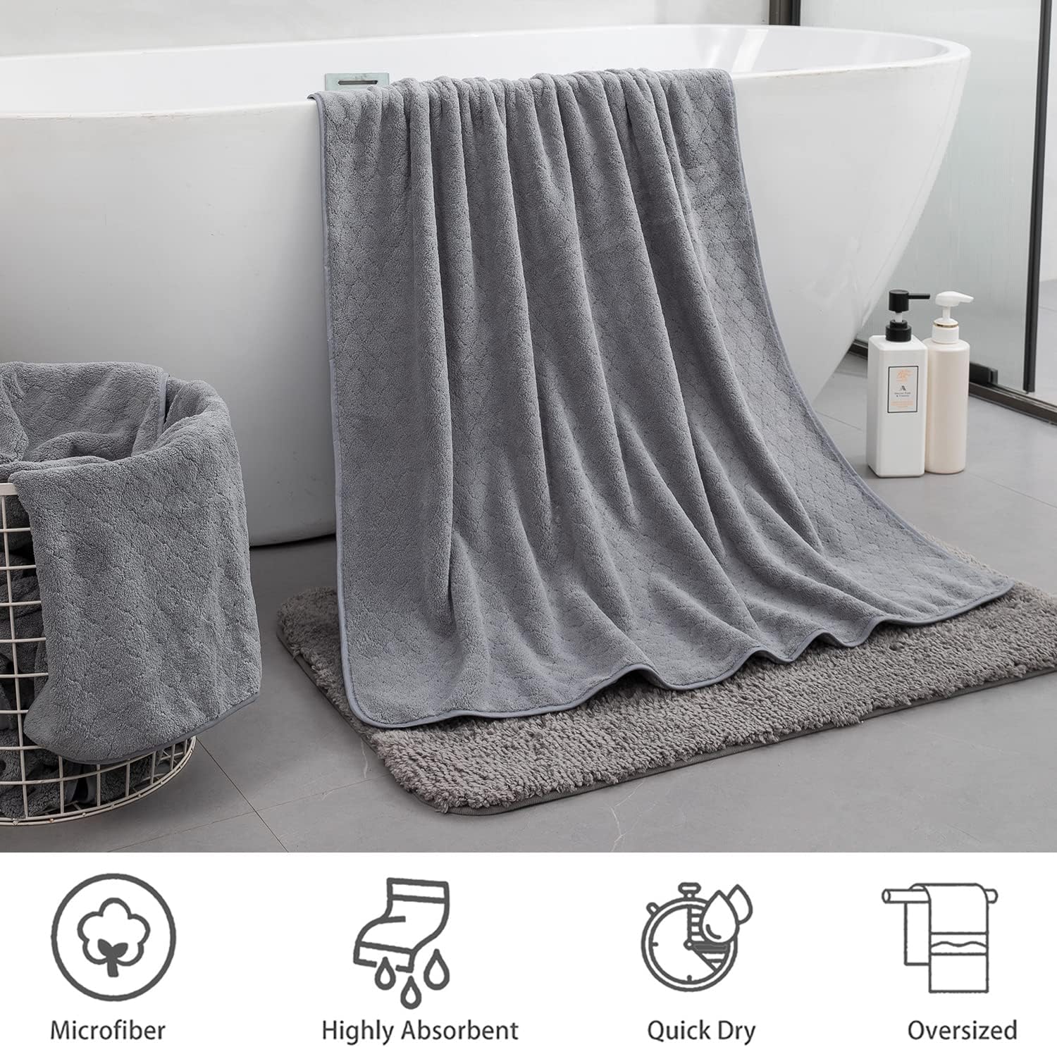 Ycosy 4-Piece Gray Bath Towel Set 35x70 Inches