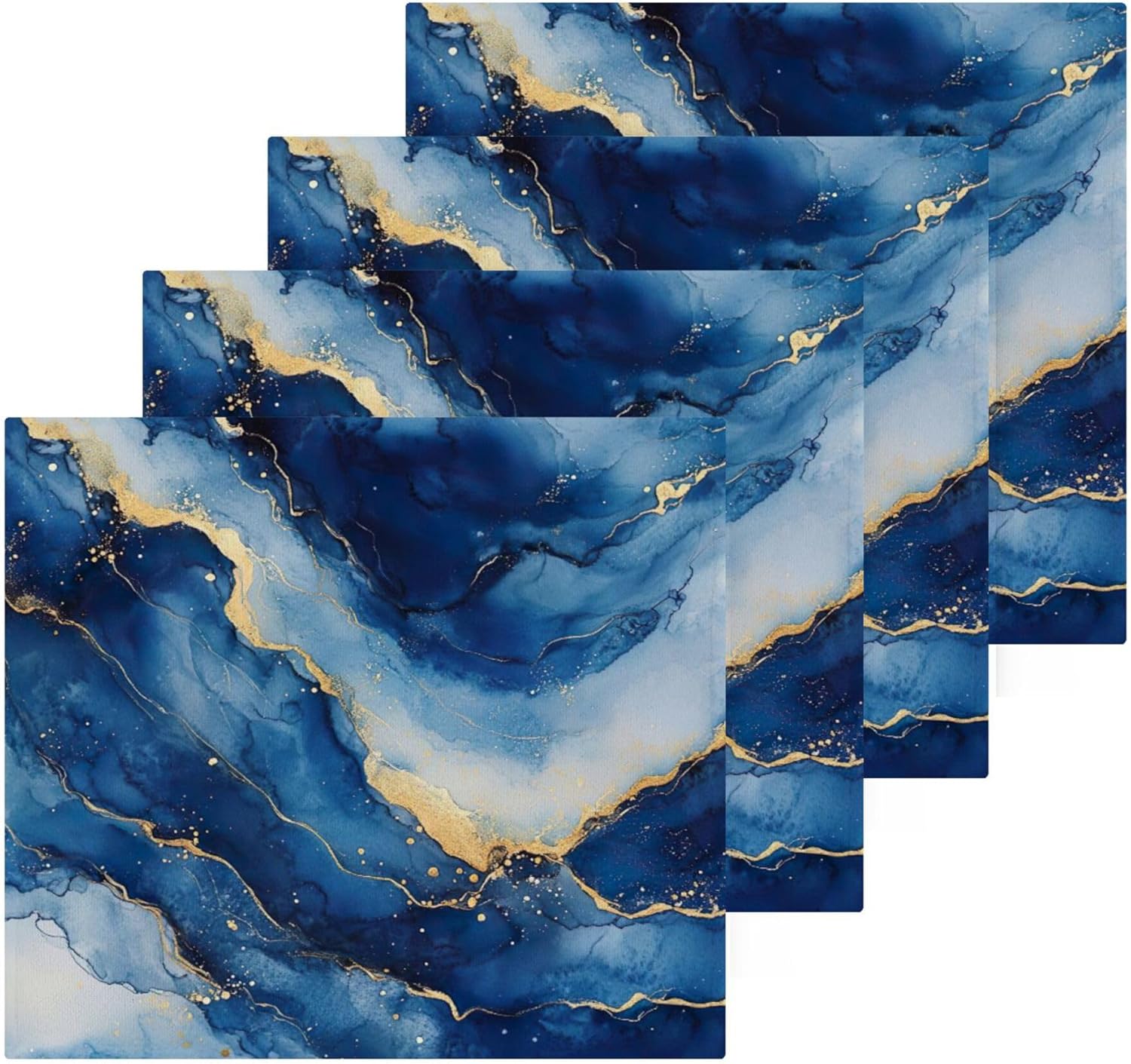 Xigua Blue and Gold Marble Washcloth Set - Fast Dry Multi-Purpose
