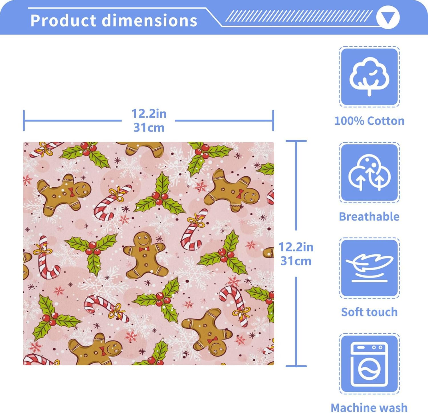 Perfect Christmas Gift Gingerbread Man Washcloth Multi-Purpose 12 x 12