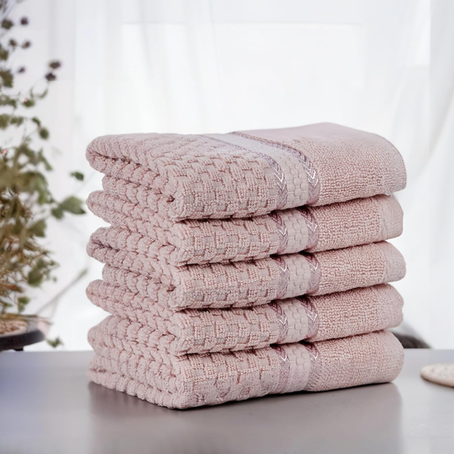 100 Cotton Soft Pink Washcloths Set of 5