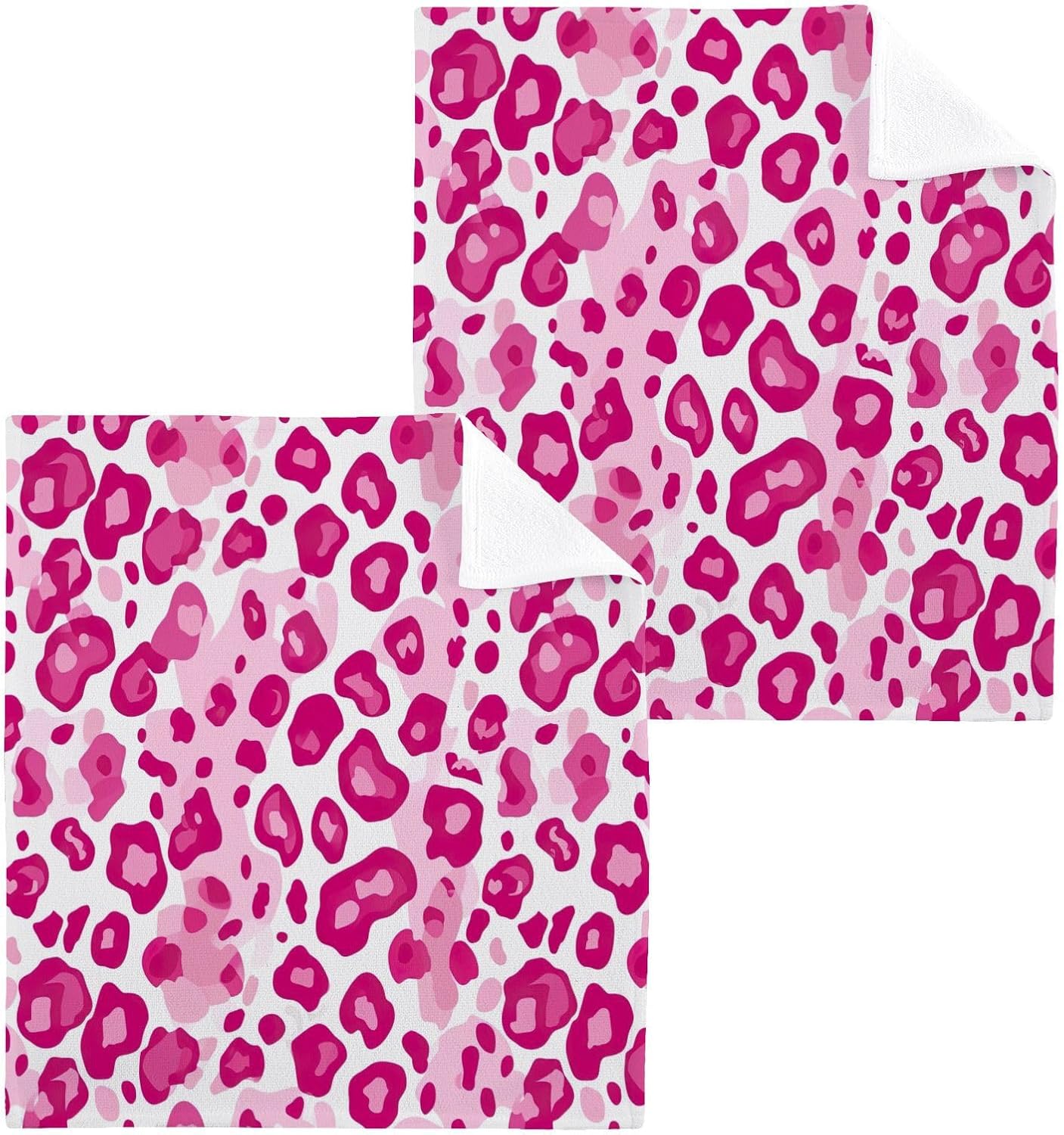 Pink Leopard Washcloths 2-Pack Soft Reusable Cotton Face Towels