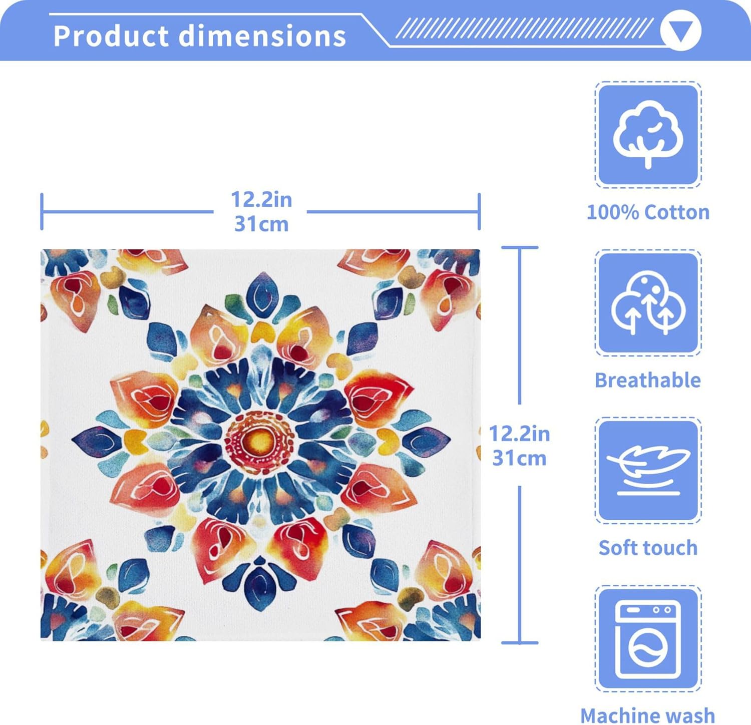 Stylish Mandala Washcloth Set Fast Drying Eco-Friendly for Home Kitchen