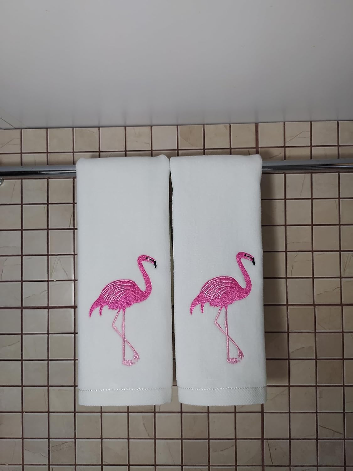 2-Pack Flamingo Cotton Hand Towels White - Perfect for Bathroom Kitchen