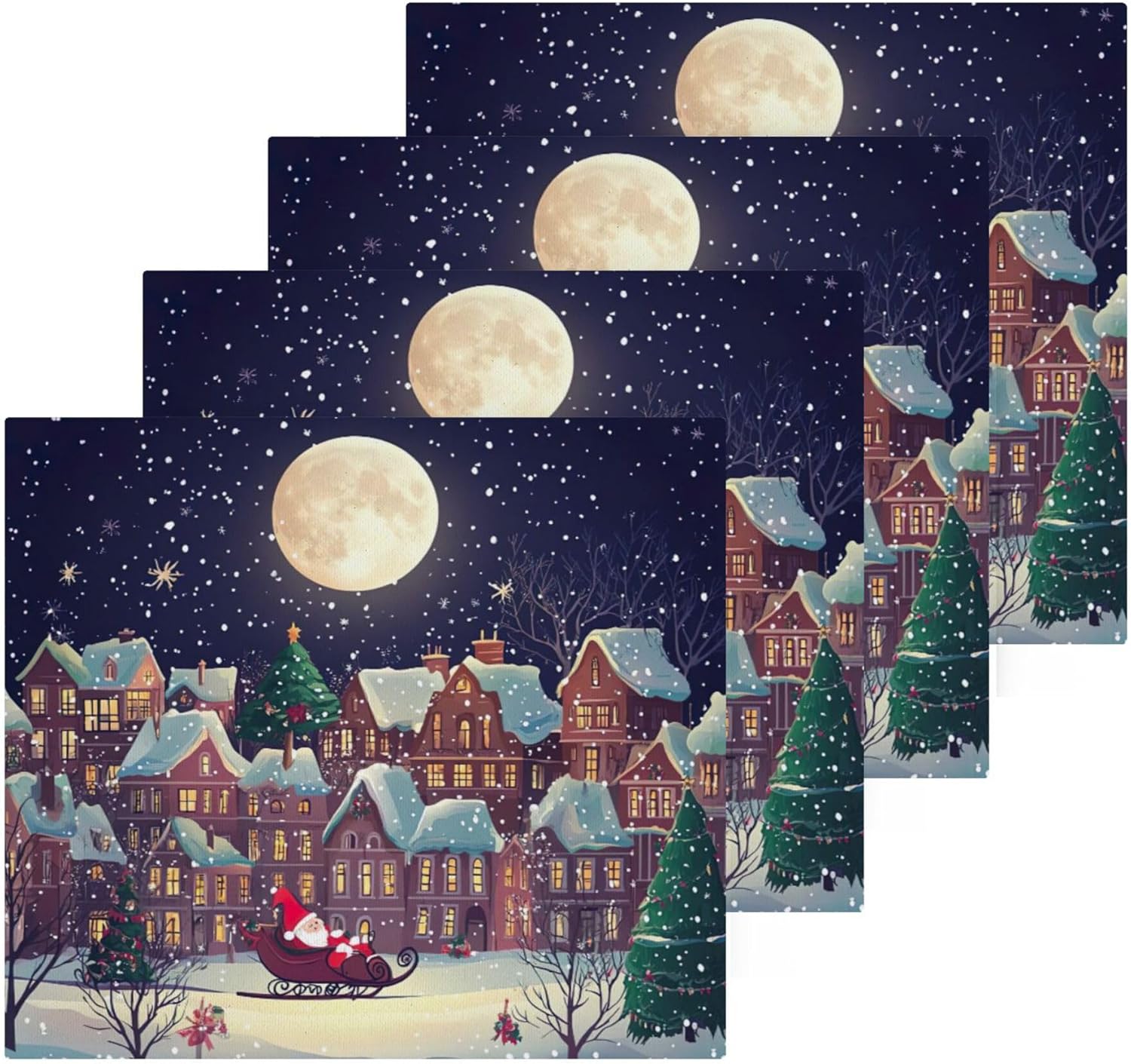 Christmas Night Scene Washcloth Set of 2-12 - Fast Drying 12x12 Inch Towels