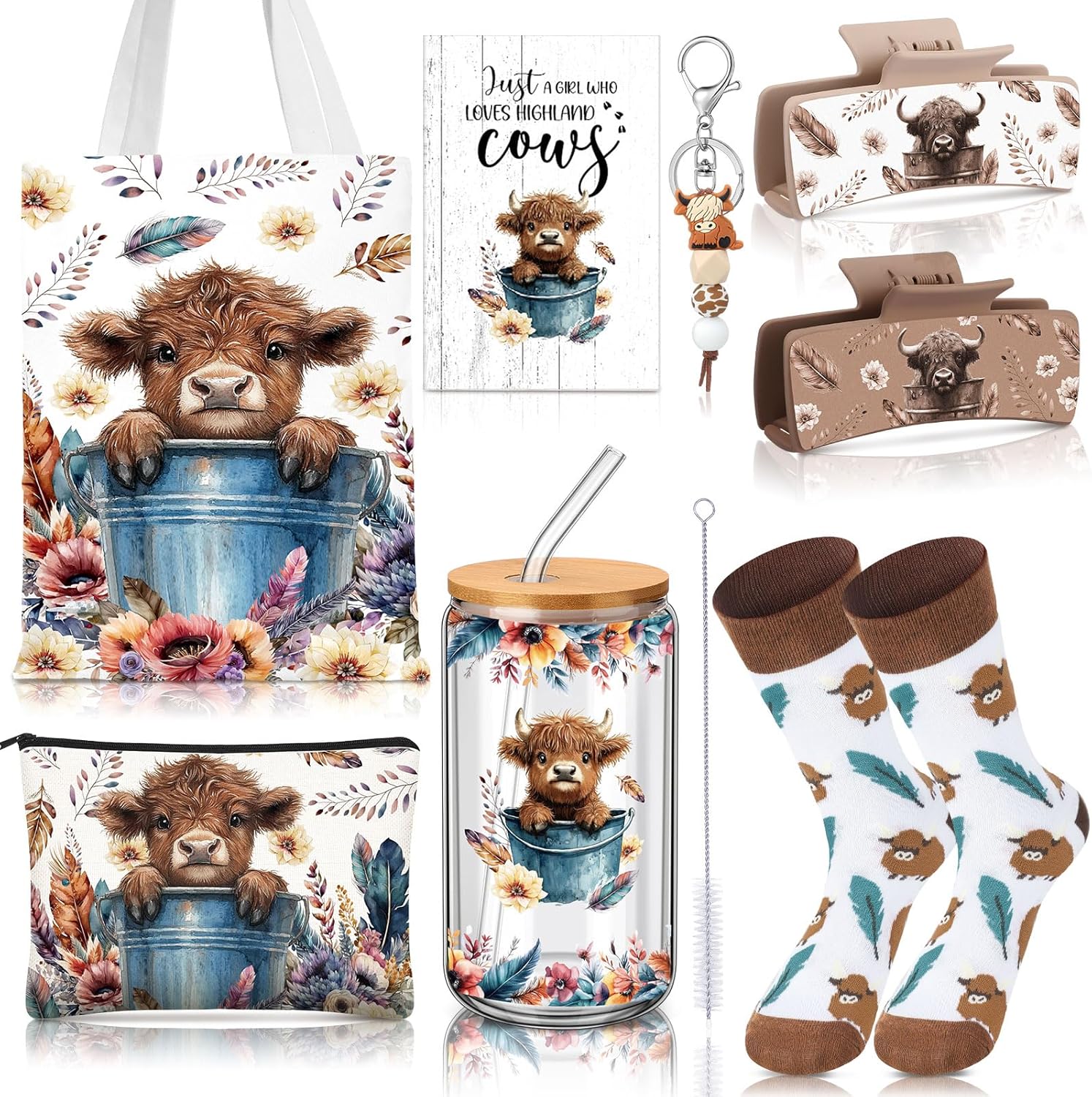 Skylety 8 Pcs Western Highland Cow Gifts Set for Women