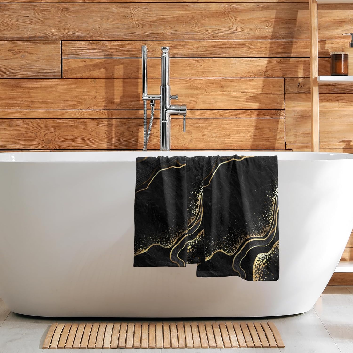 Marble Black Gold Hand Towel Set of 2