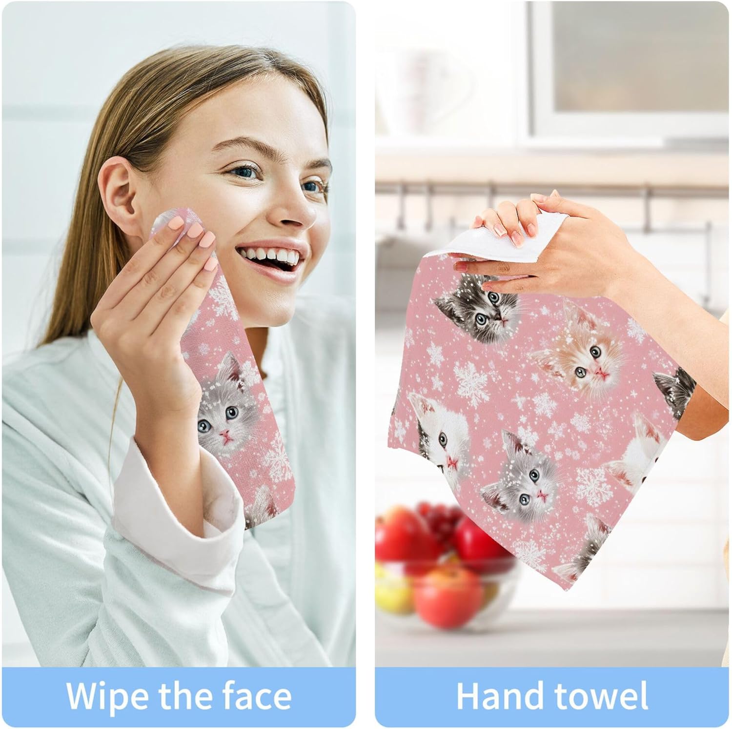 Xigua Adorable Kitten Washcloths Set of 2 12 x 12 Inch