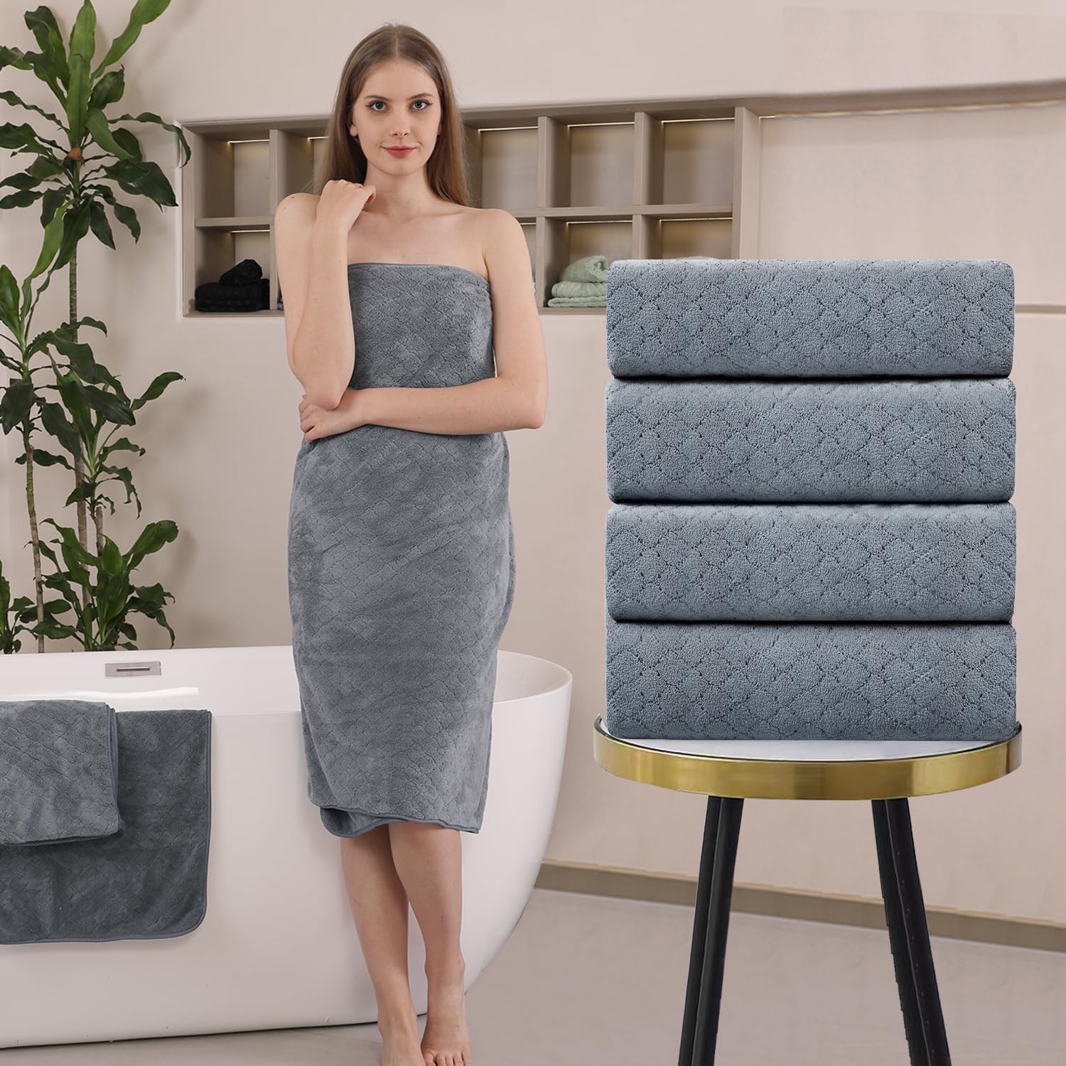 Ycosy 4-Piece Gray Bath Towel Set 35x70 Inches