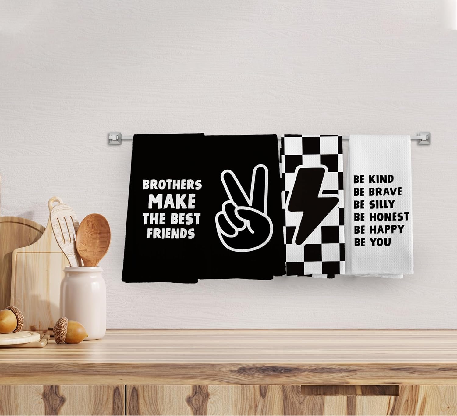 NOQL Black White Checkered Towels Set
