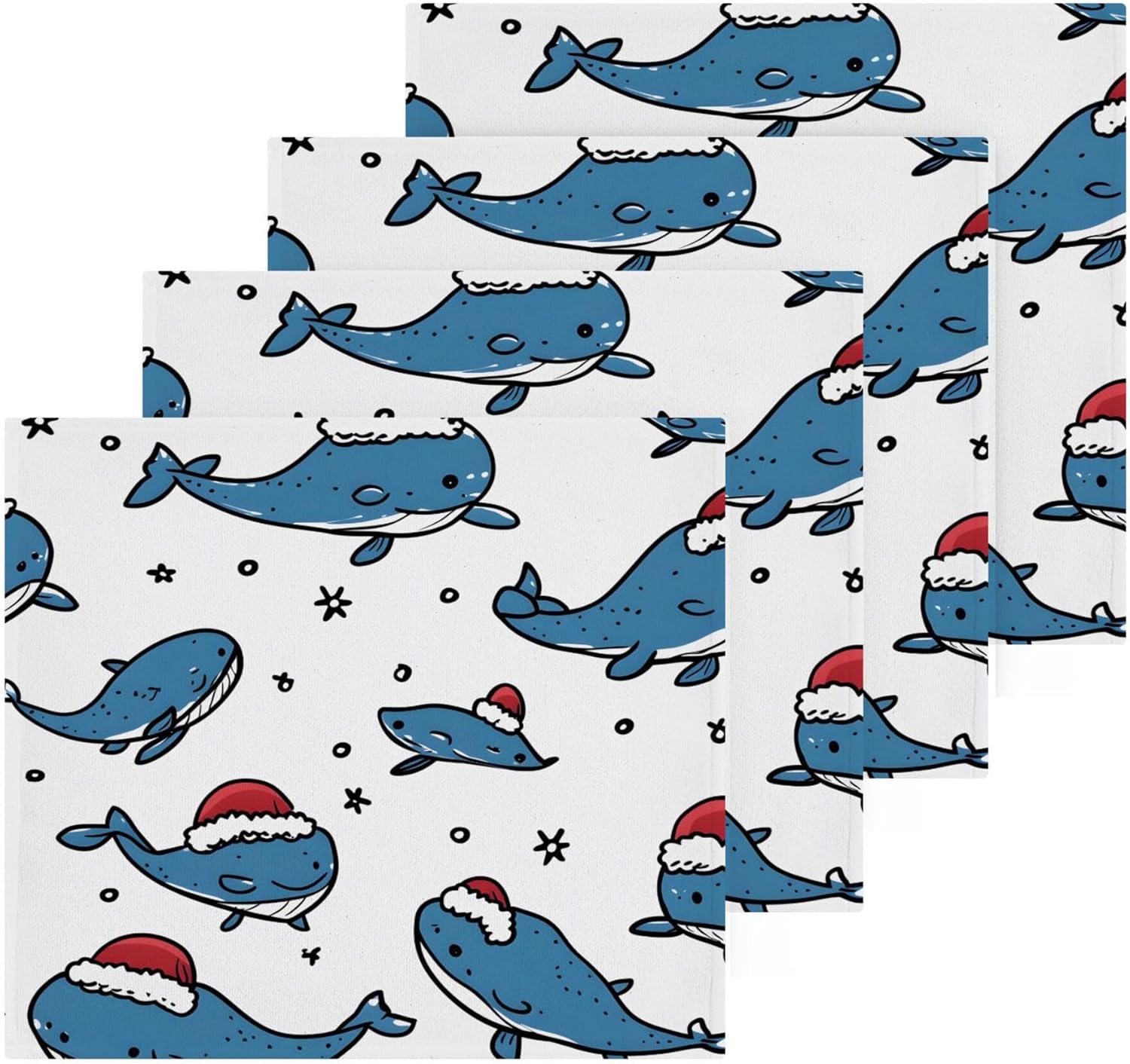 Xigua Blue Whales Washcloths Set of 2 - 12x12 Inch