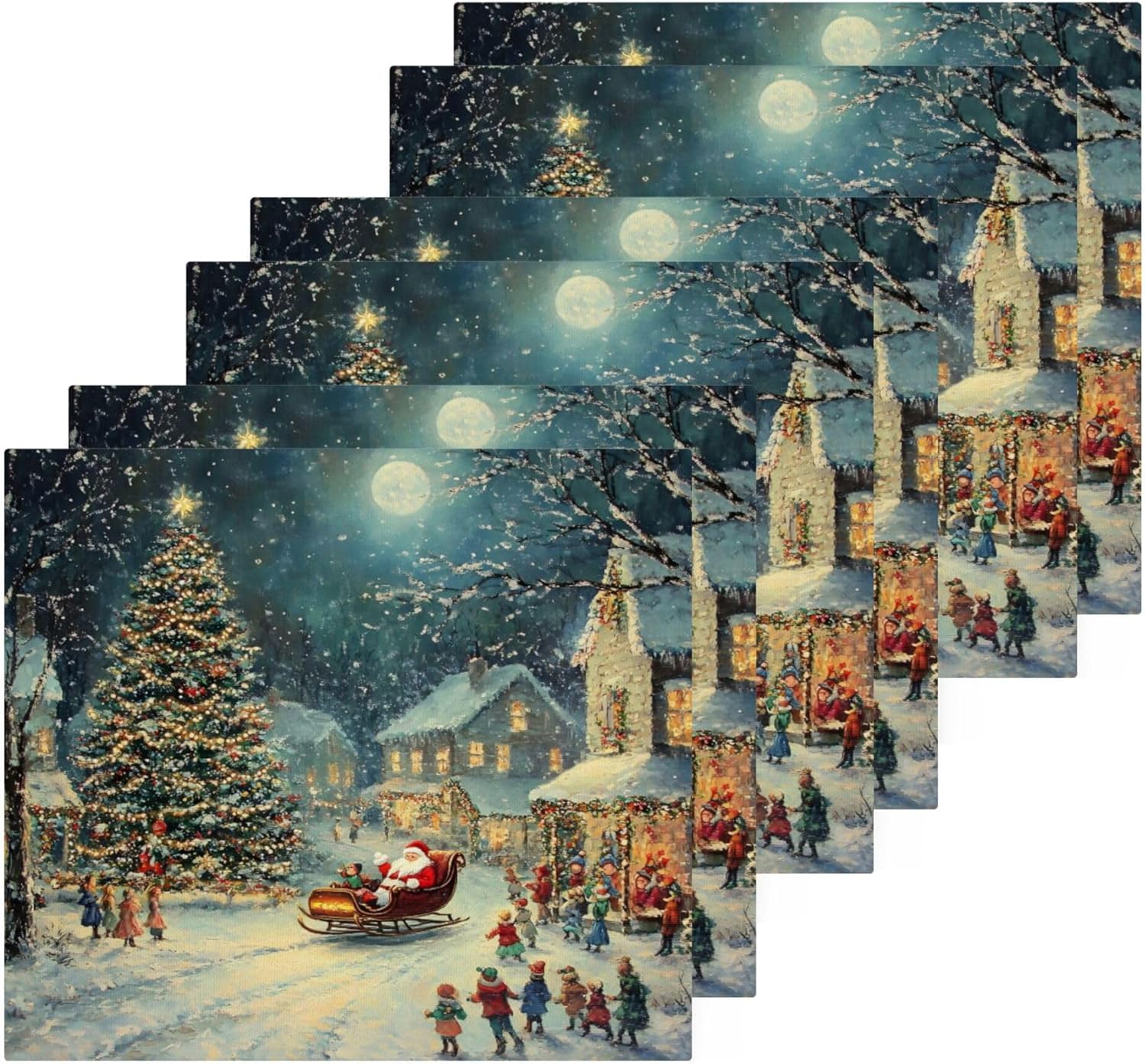 Xigua Christmas Night Scene Washcloths Set of 2 - 12x12 Inch