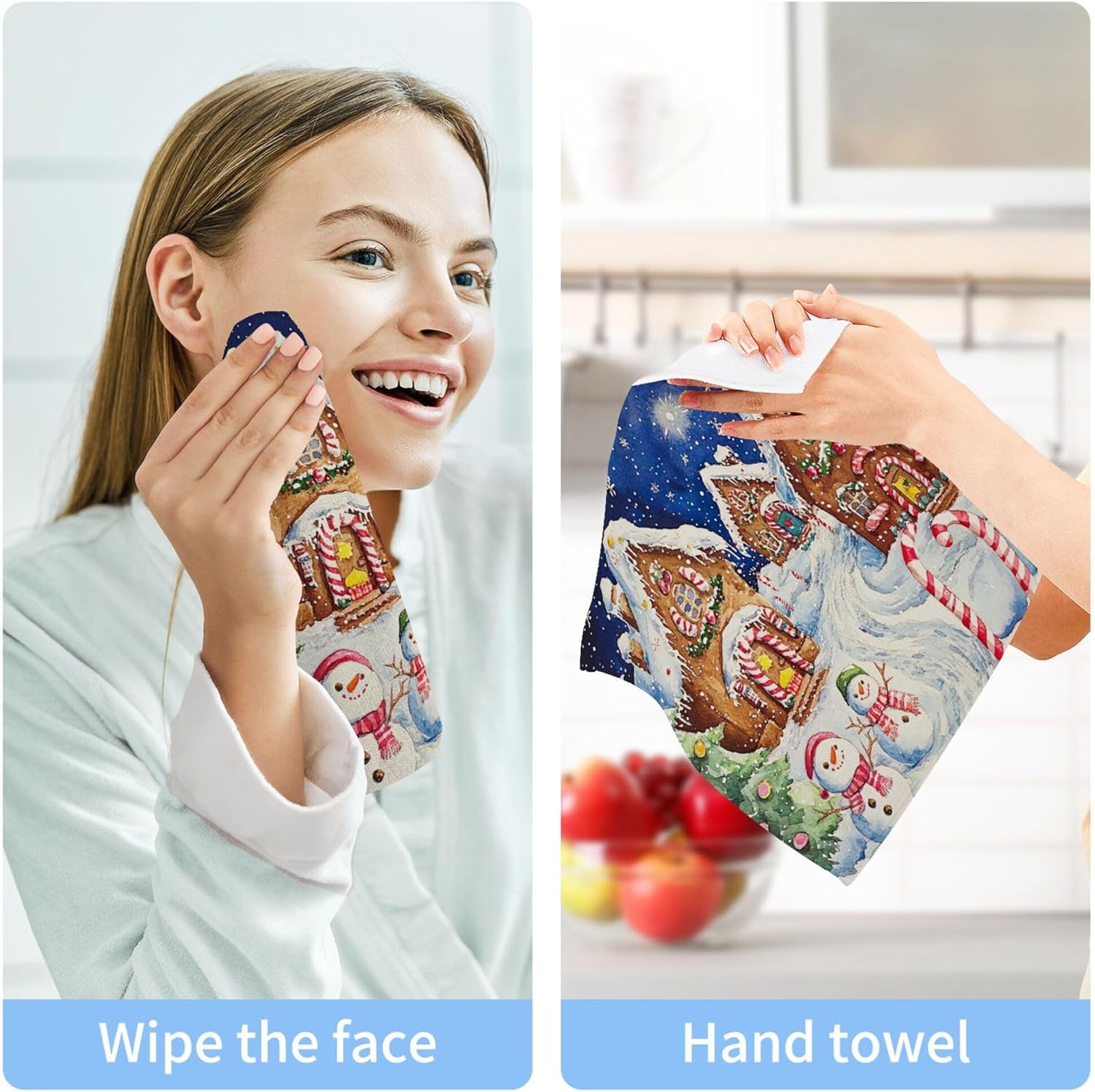 Xigua Christmas Streets Multi-Purpose Washcloth Set for Wash Drying and Cleaning