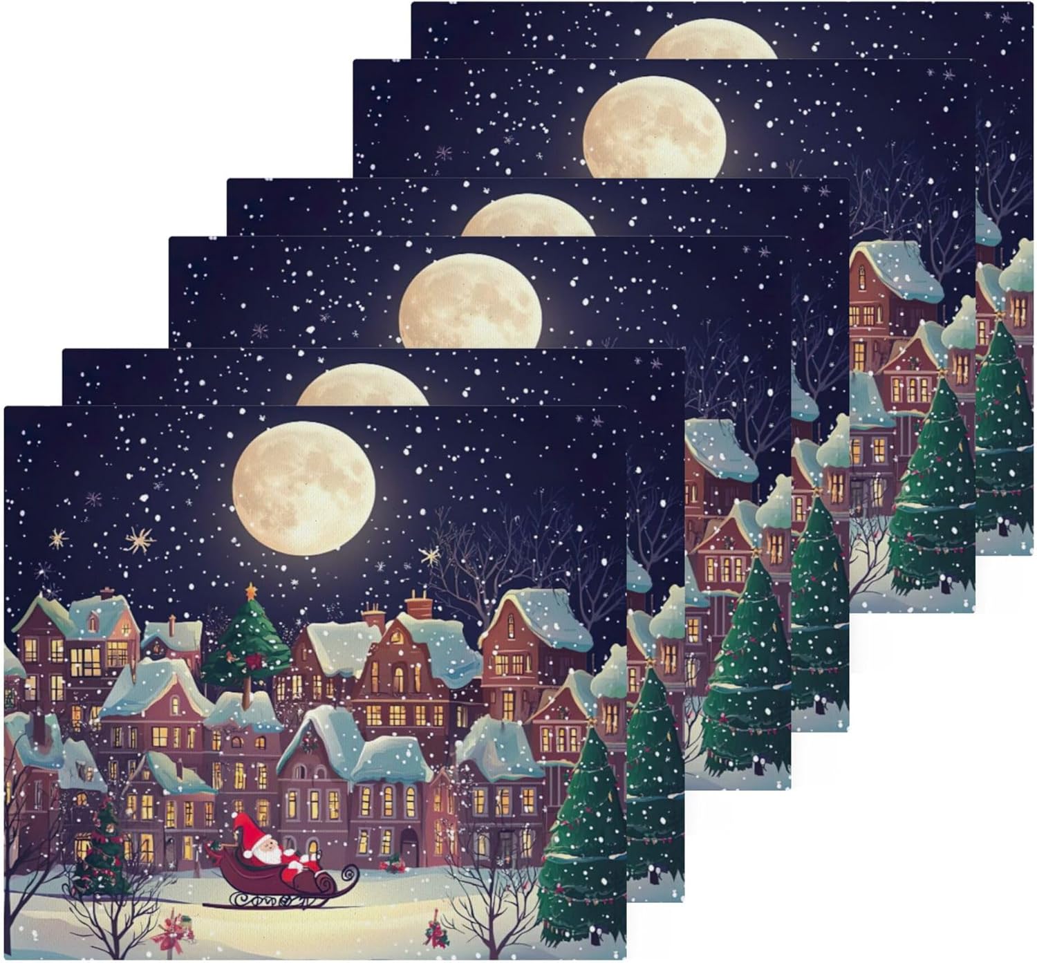 Christmas Night Scene Washcloth Set of 2-12 - Fast Drying 12x12 Inch Towels