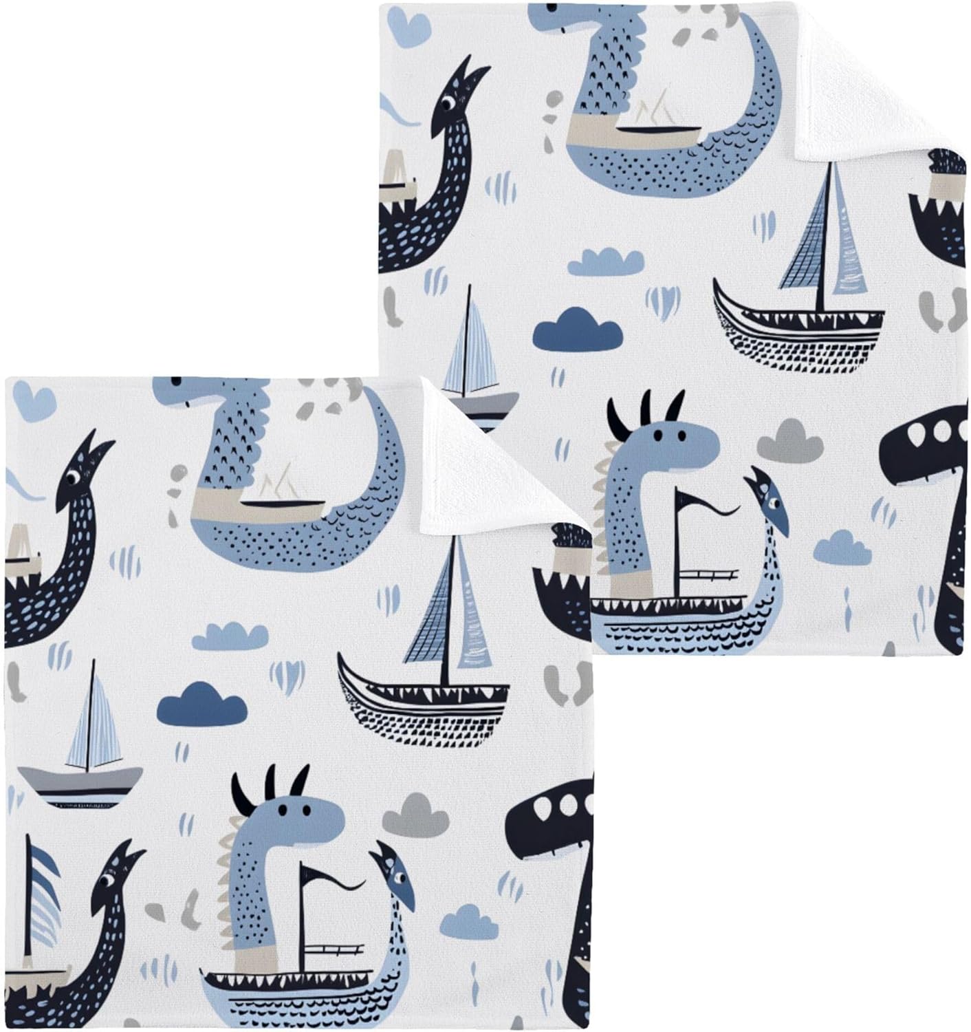 Viking Dragon Ship Washcloth Set - Fast Drying MultiPurpose Face Body Towels