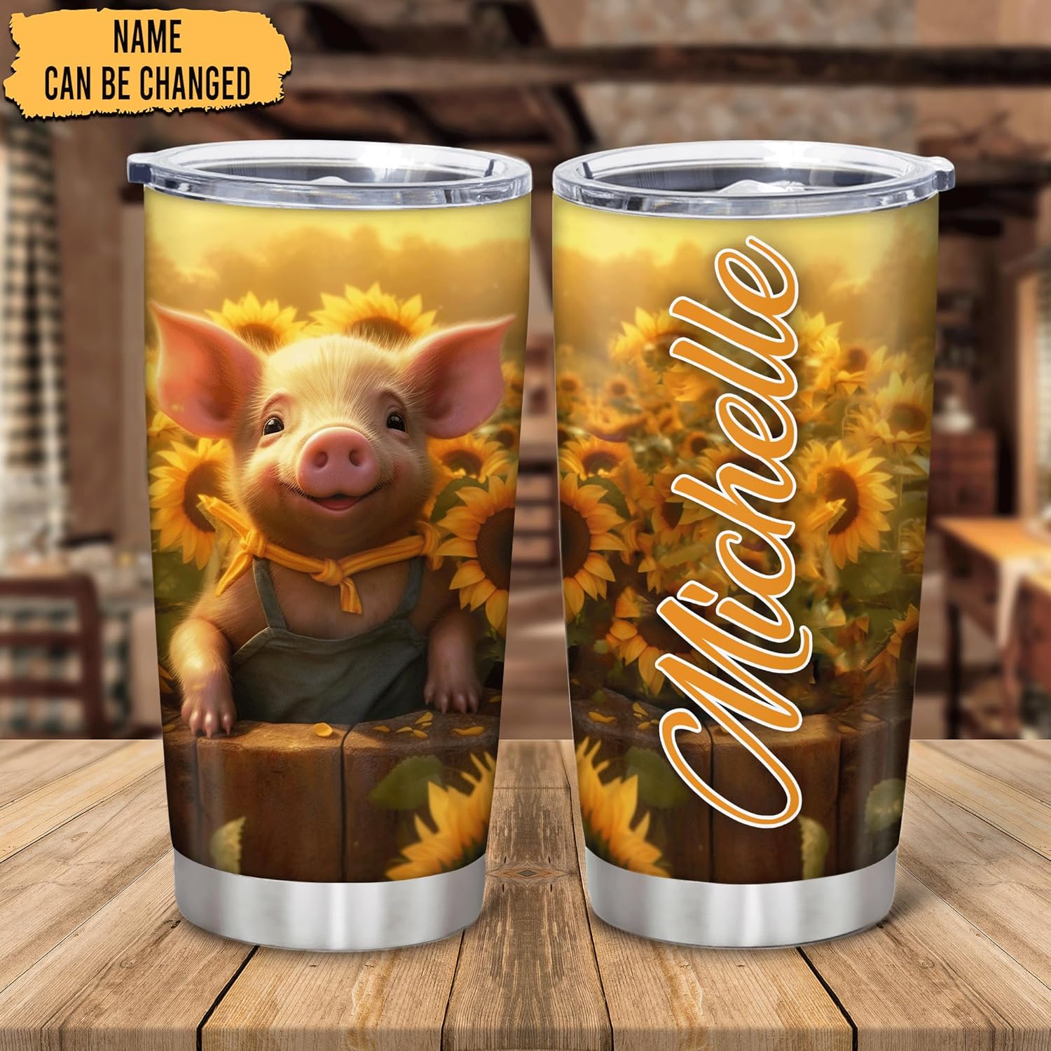 Hyturtle Personalized Pigs with Sunflowers Tumbler