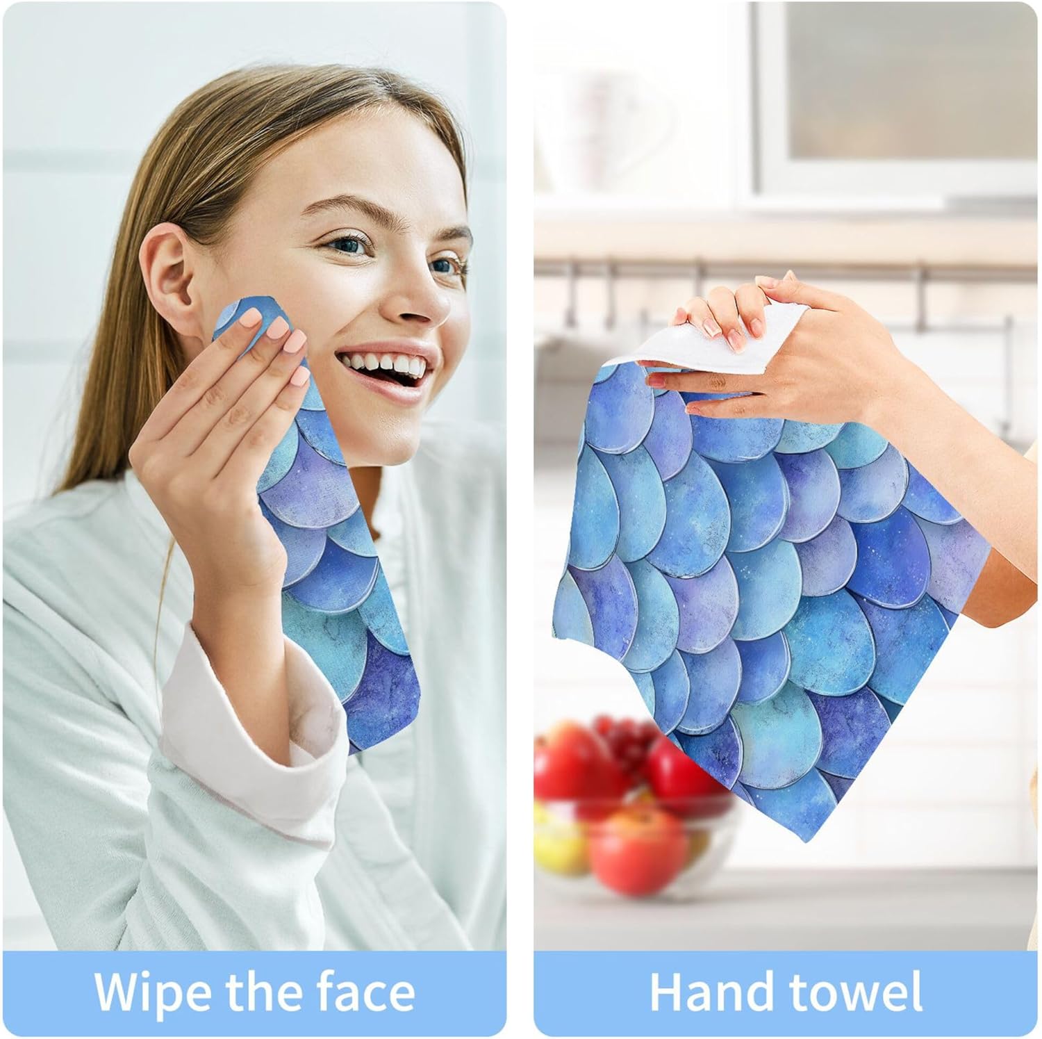 Xigua Mermaid Scales Washcloth Set 125-Inch Absorbent Fingertip Towels 2-Piece