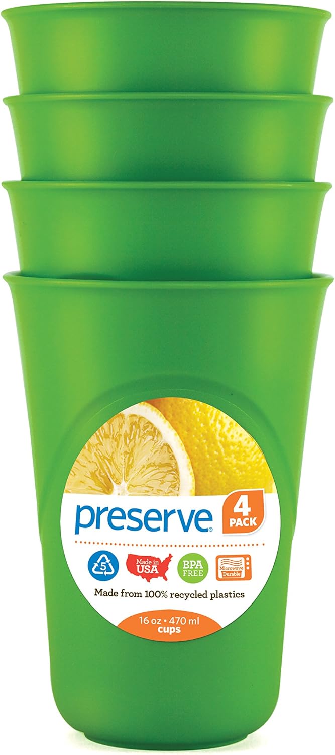 Preserve Your Day 16 oz Plastic Cups Set of 4 Apple Green