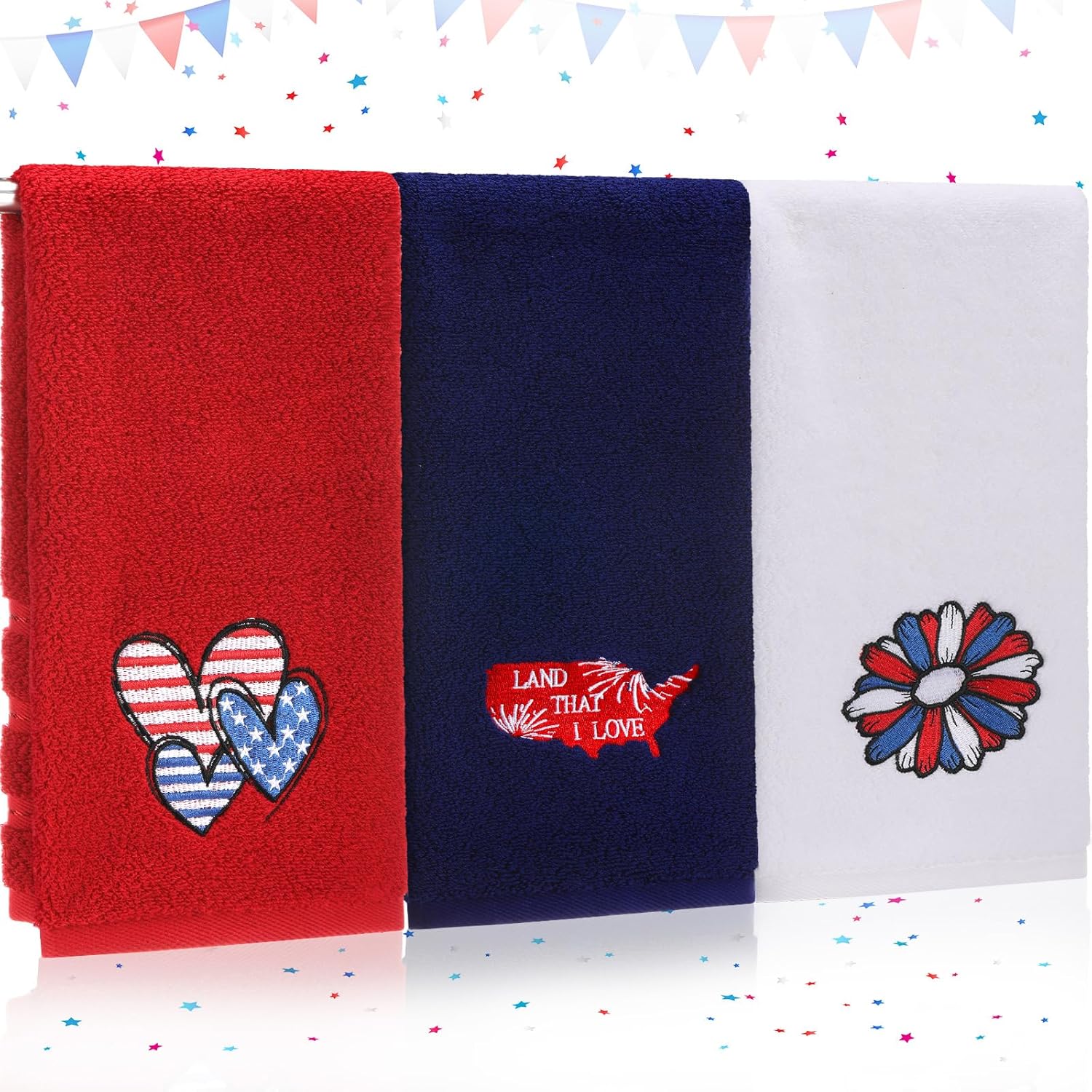 3 Pcs Patriotic Hand Towels 14x29 Independence Day Set