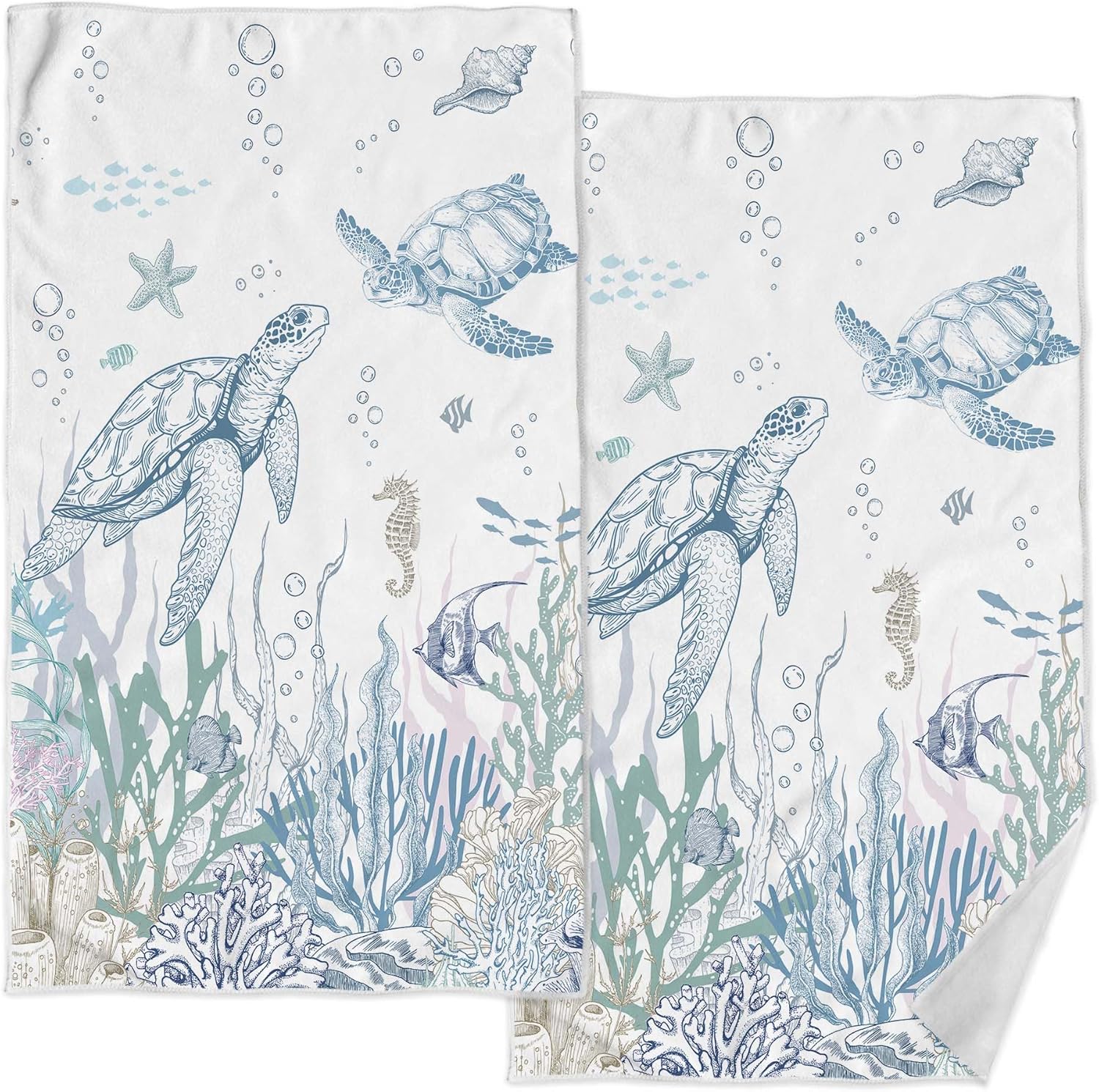 Double-Hang Blue Sea Turtle Hand Towels