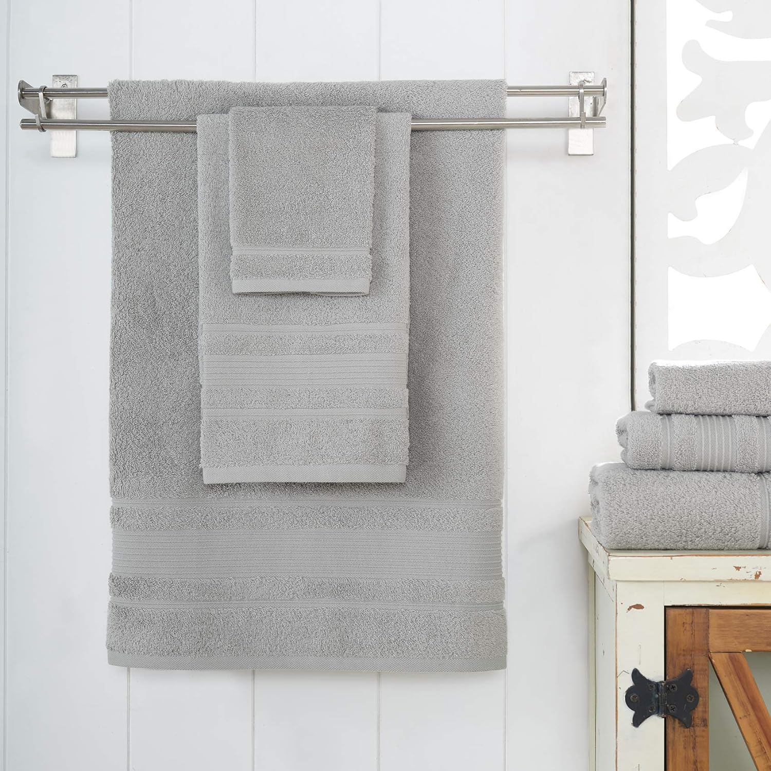 Ephesos Personalized bath towel set custom embroidery 2-pieces soft elegant grey