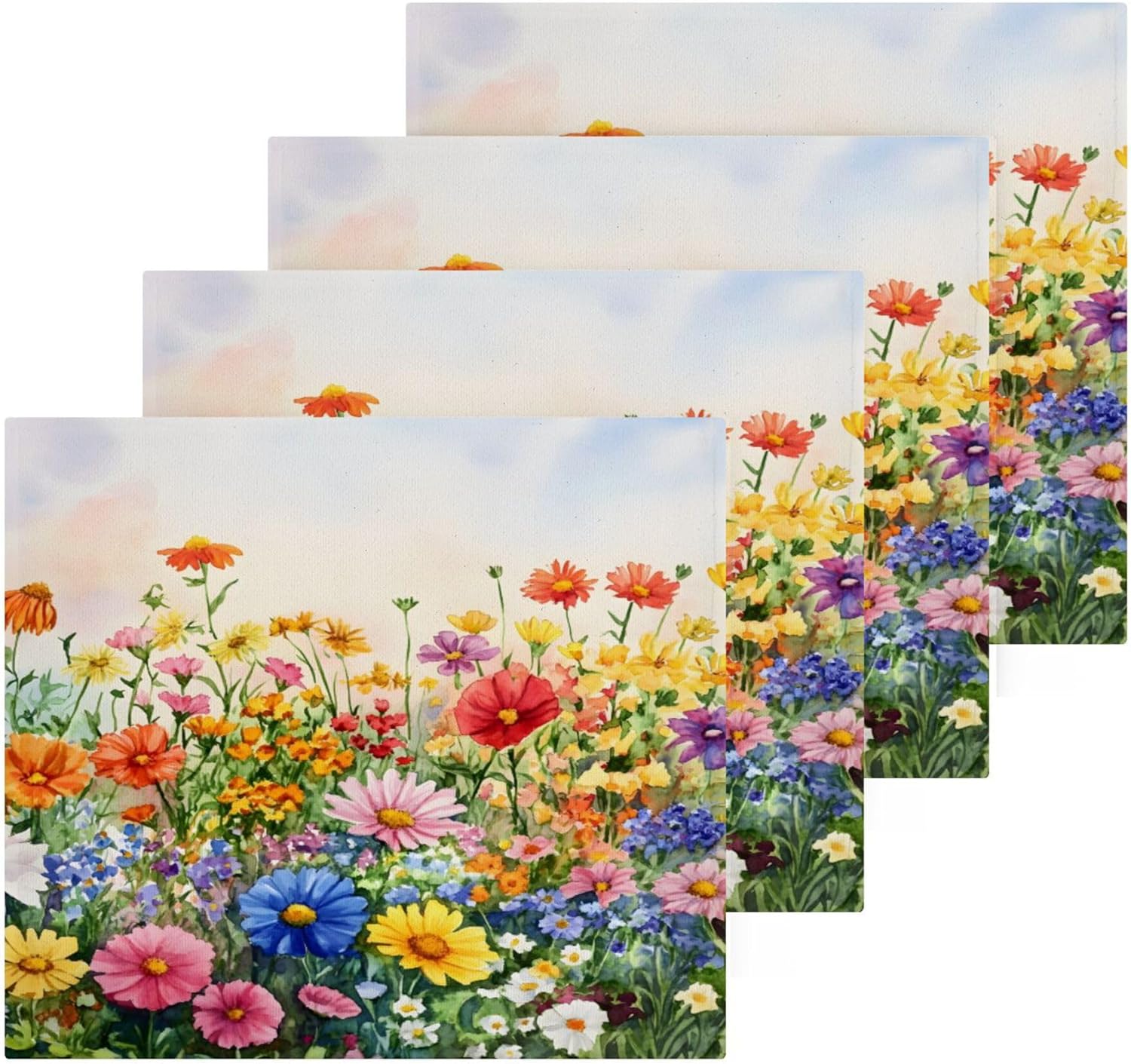 Colorful Wildflowers Washcloth Set - 12x12 Durable Absorbent