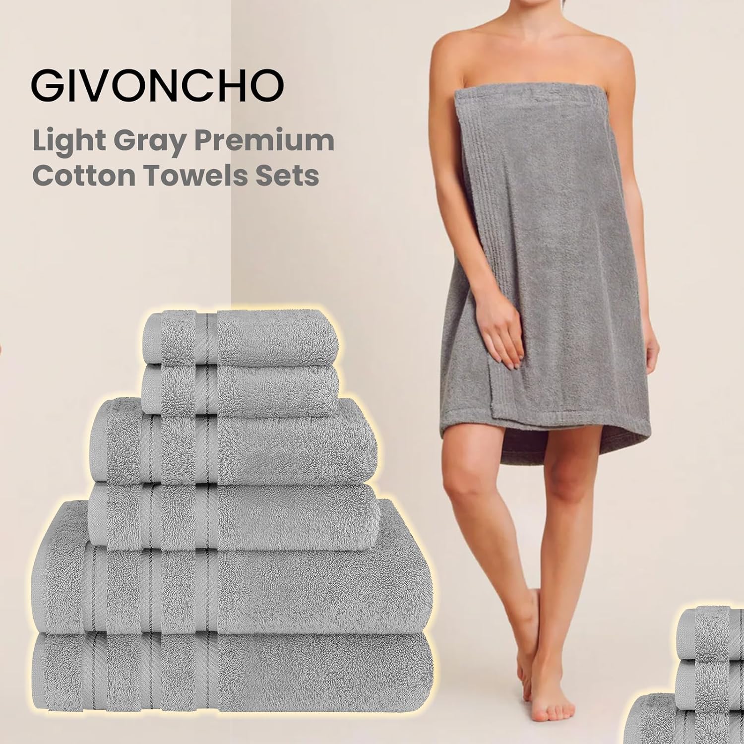 GIVONCHO Premium 6-Piece Turkey Cotton Towel Set