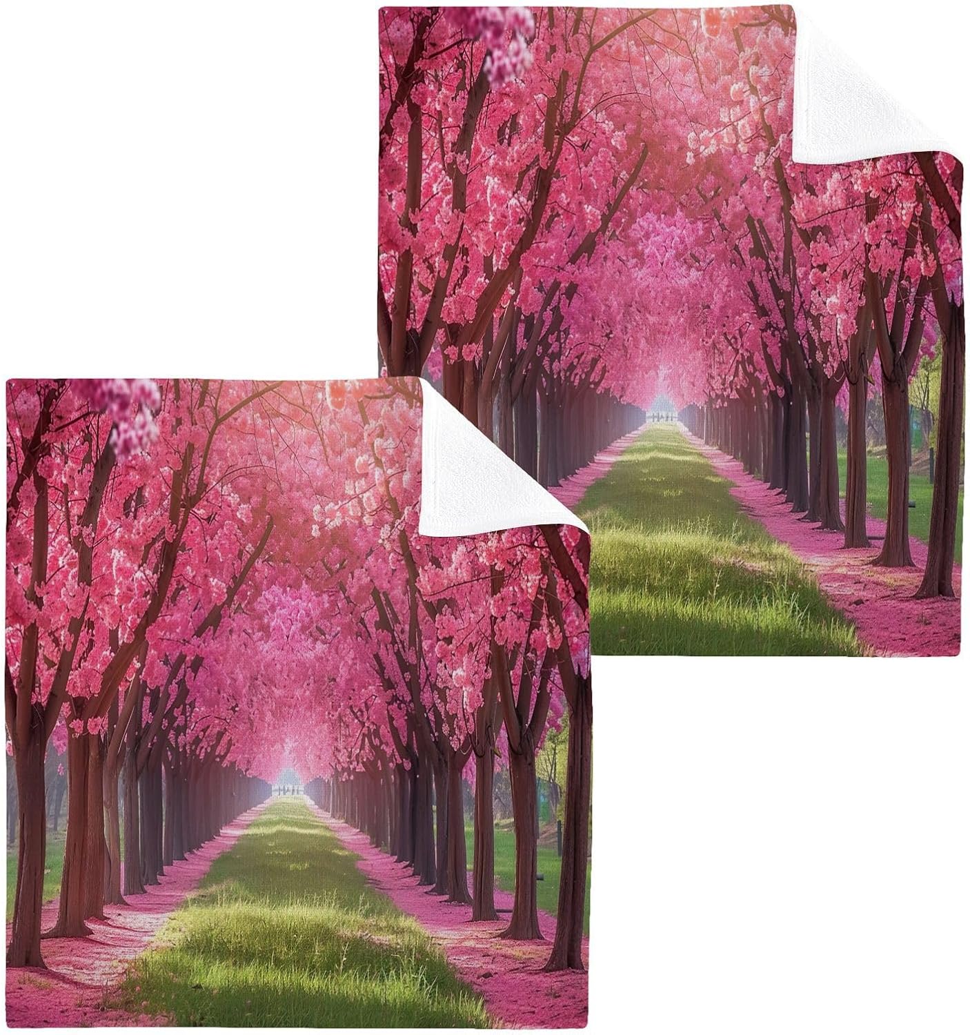 Cherry Blossoms Washcloths 2 Pack Soft Reusable Face Towels