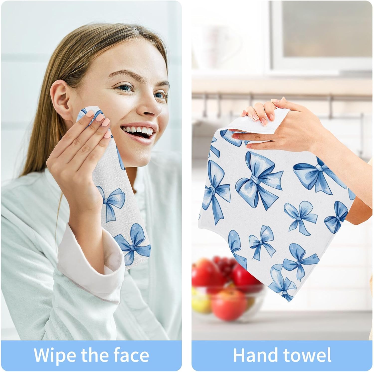 Xigua Blue Bows Washcloth Set of 2-12