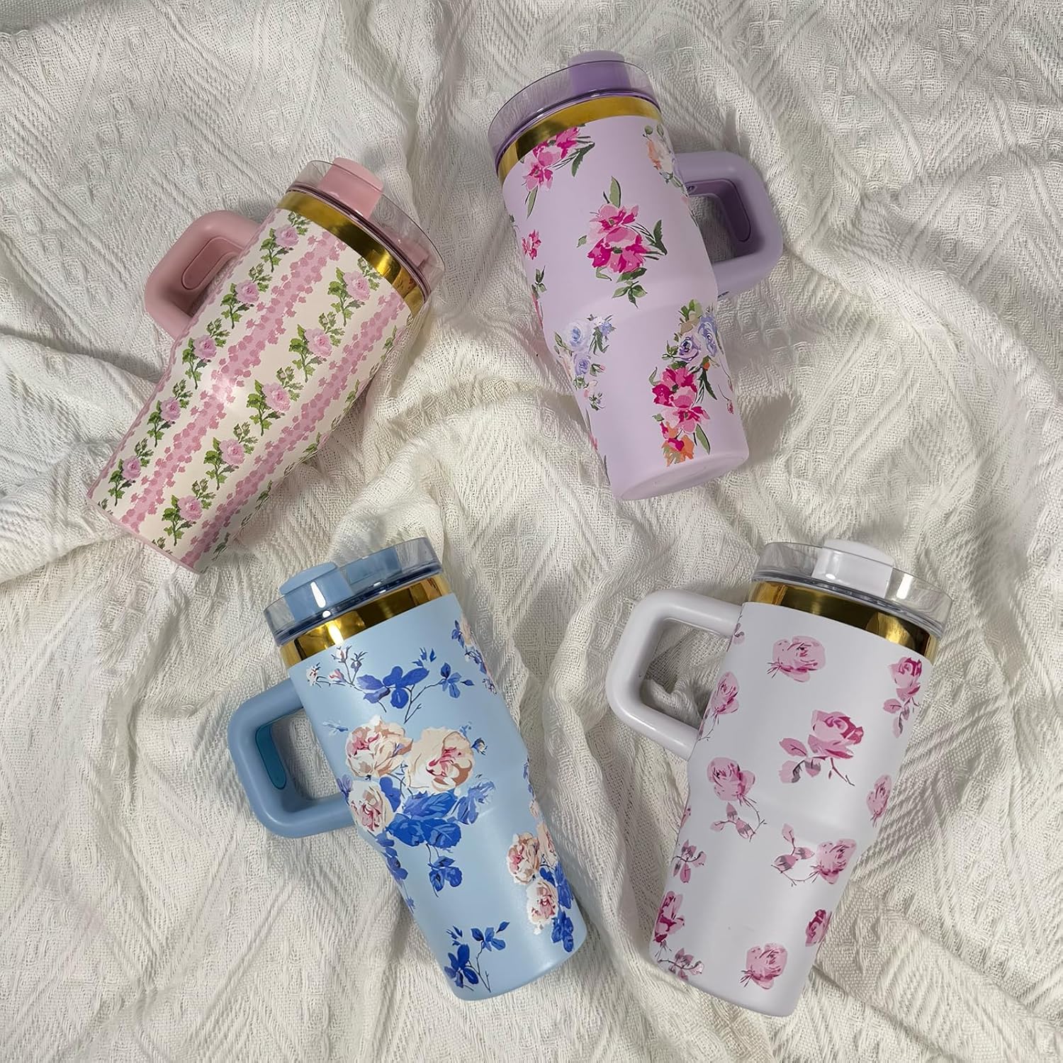 14 oz Toddler Tumbler with Handle and Straw - Pink Flower Design
