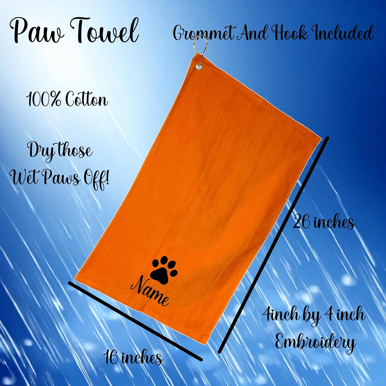 Personalized Dog Towel with Embroidered Name Clip Small Orange