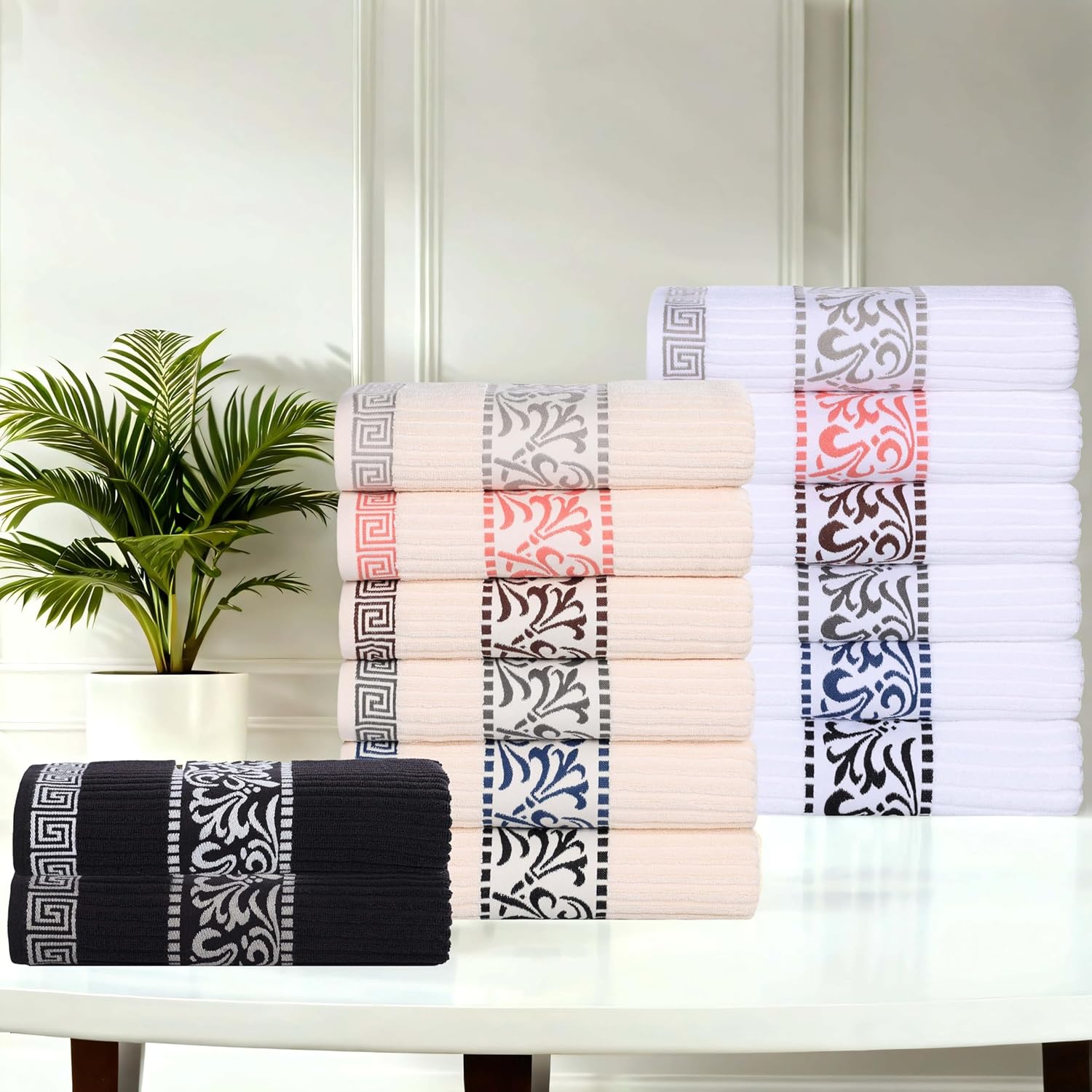 Superior 6-Piece Cotton Towel Set Greek Collection Durable and Soft