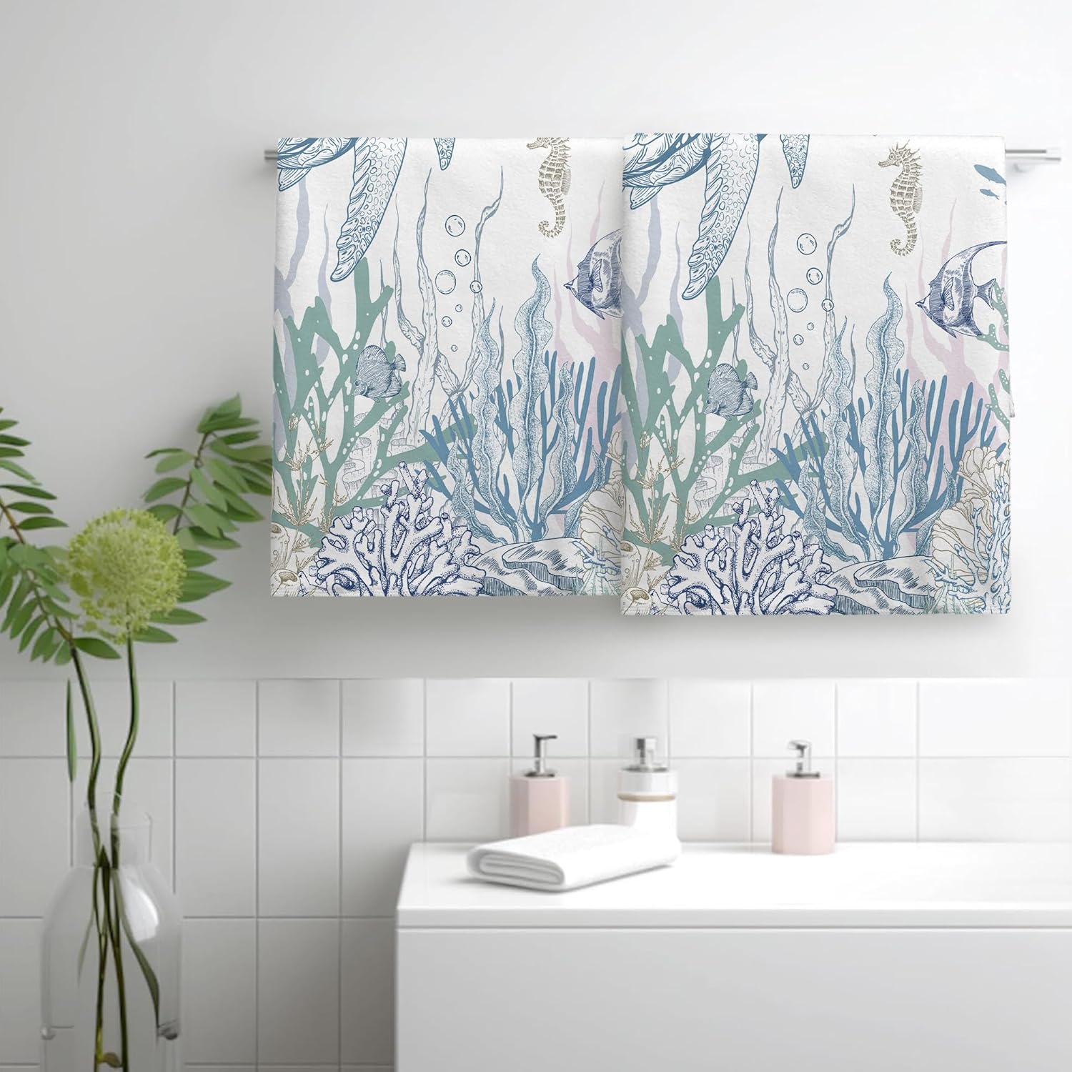 Double-Hang Blue Sea Turtle Hand Towels