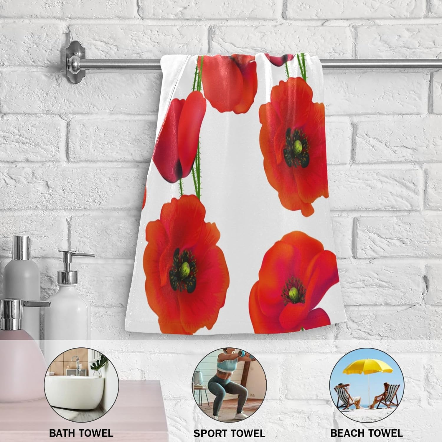Vibrant Red Poppy Hand Towels