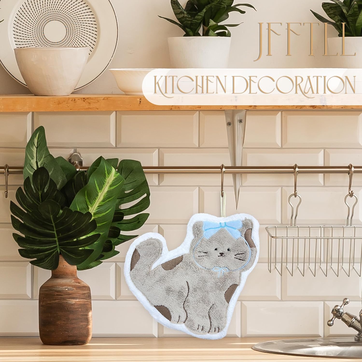 JFFTLL Coquette Blue Bow Cat Hand Towels