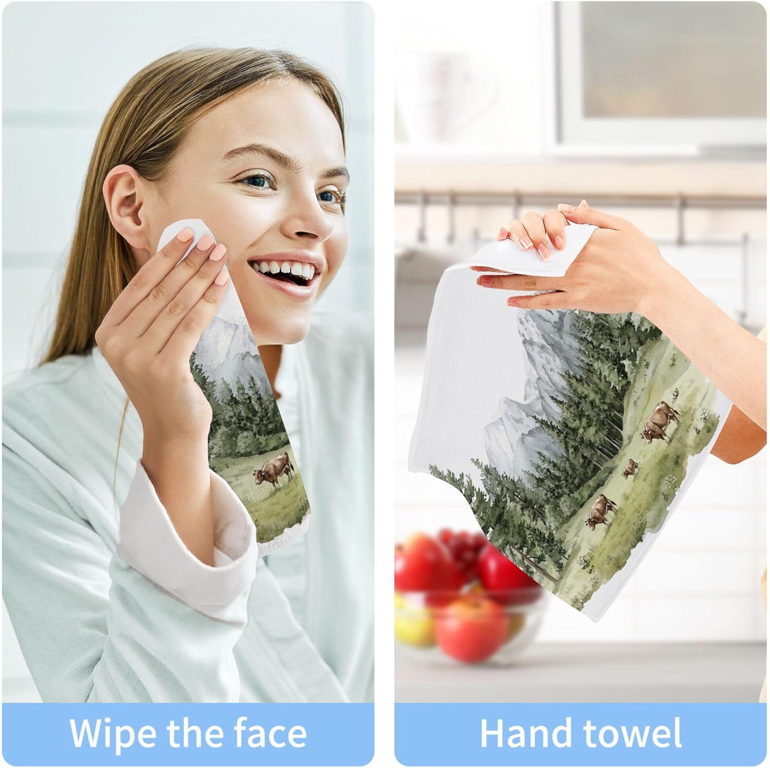 Green Trees and Pines Washcloth Set - Eco-Friendly Absorbent Durable