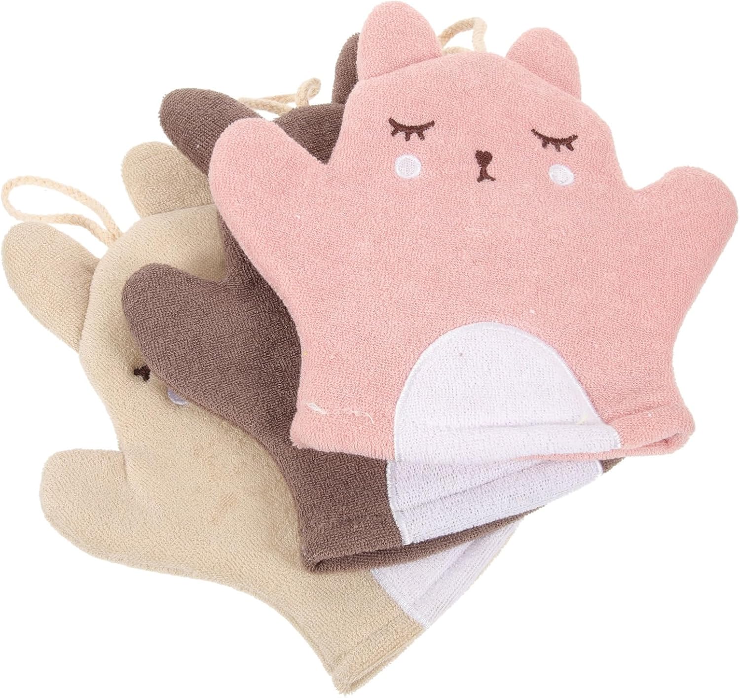 KALLORY Animal Bath Gloves 3pcs Soft Exfoliating Mitts