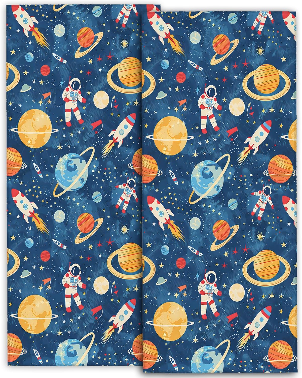 AmePay Cute Space Hand Towels 2 Pack Blue Astronaut Pattern