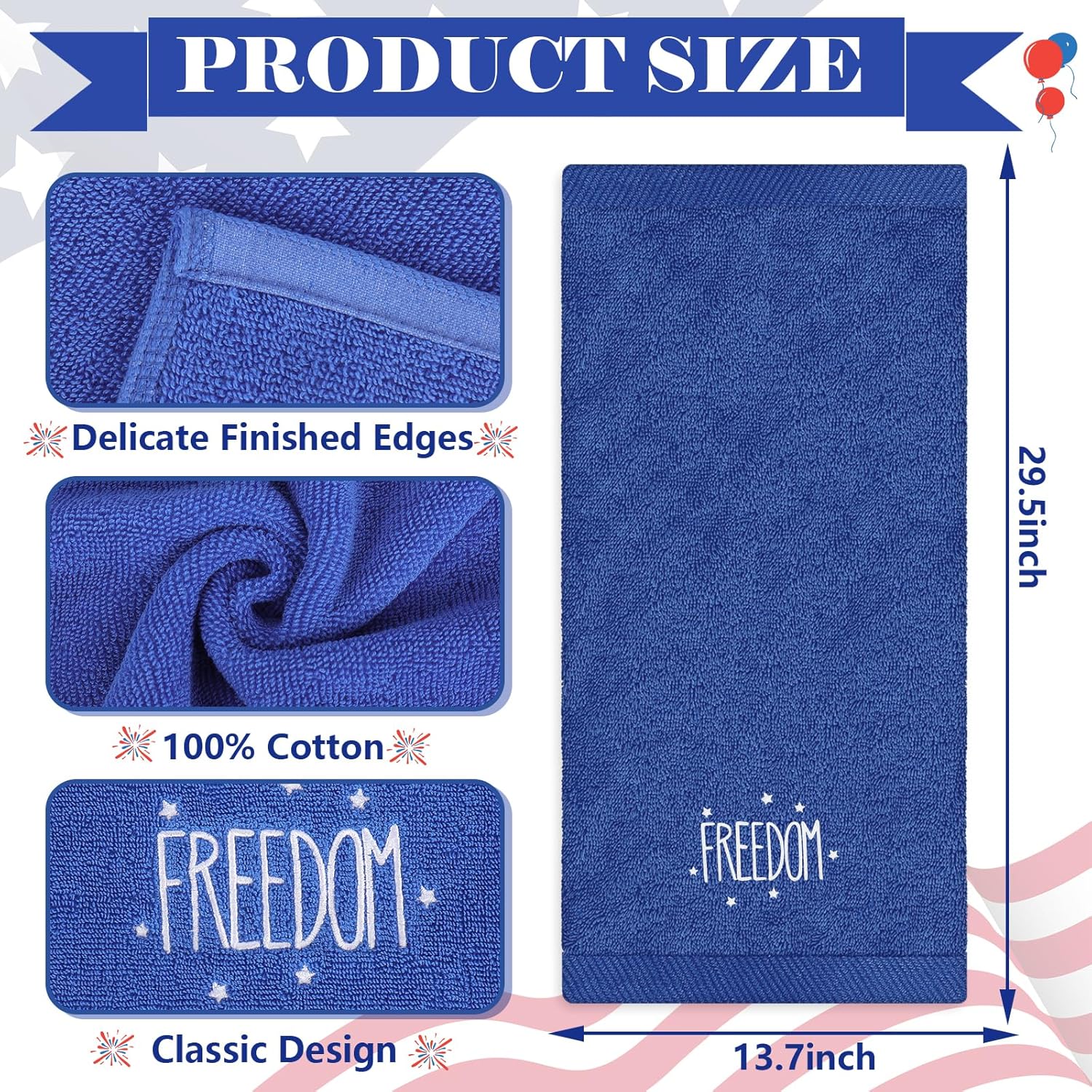 3Pcs Patriotic Hand Towels America Liberty Freedom Red Blue White