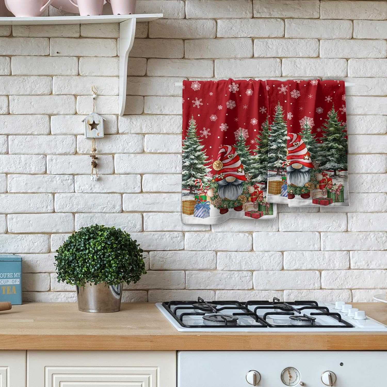 Red Christmas Gnome Hand Towel Set of 2 Winter Snowflake Towel 1