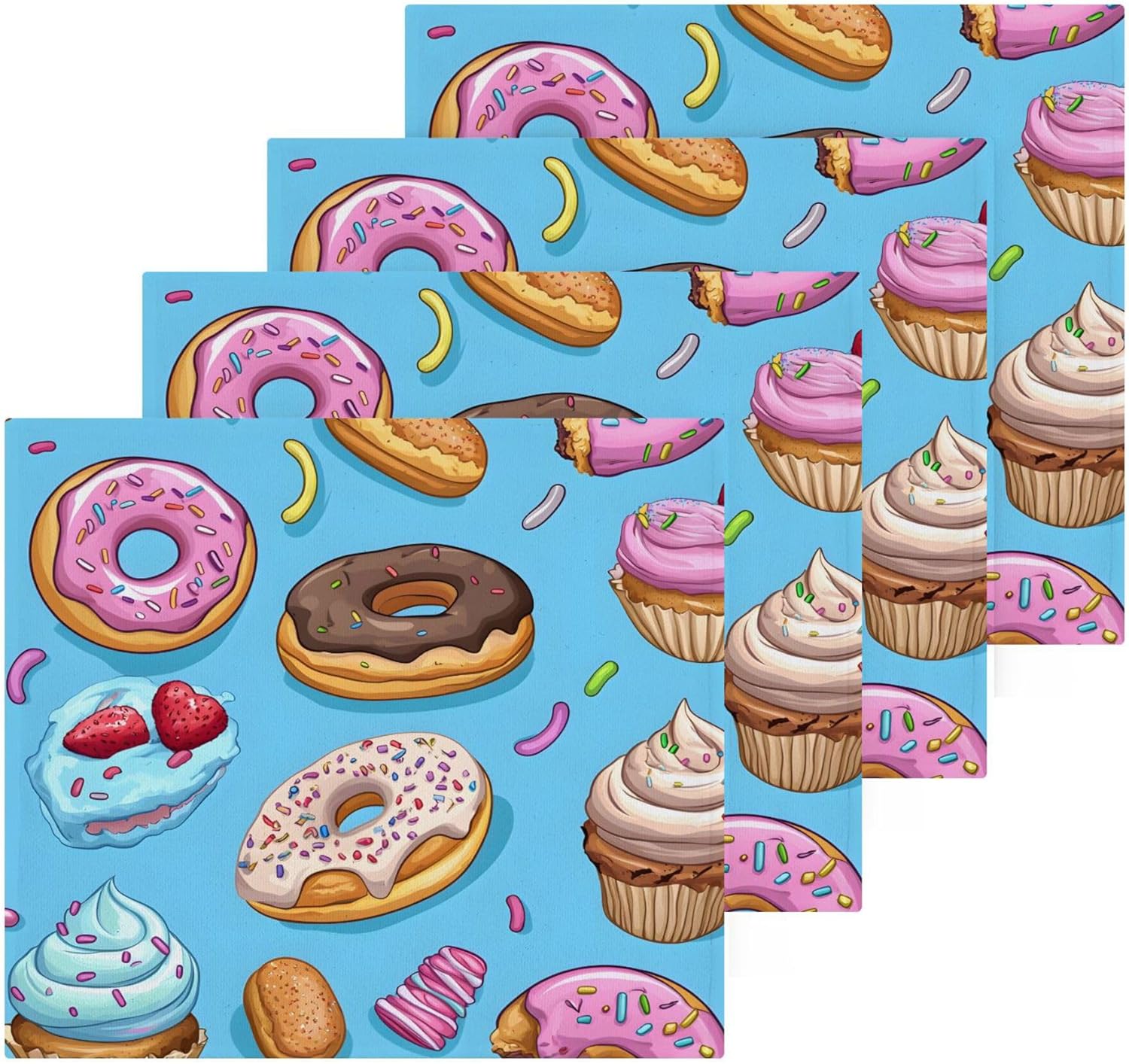 Xigua Cupcakes Washcloths Set of 4 12x12 Inch